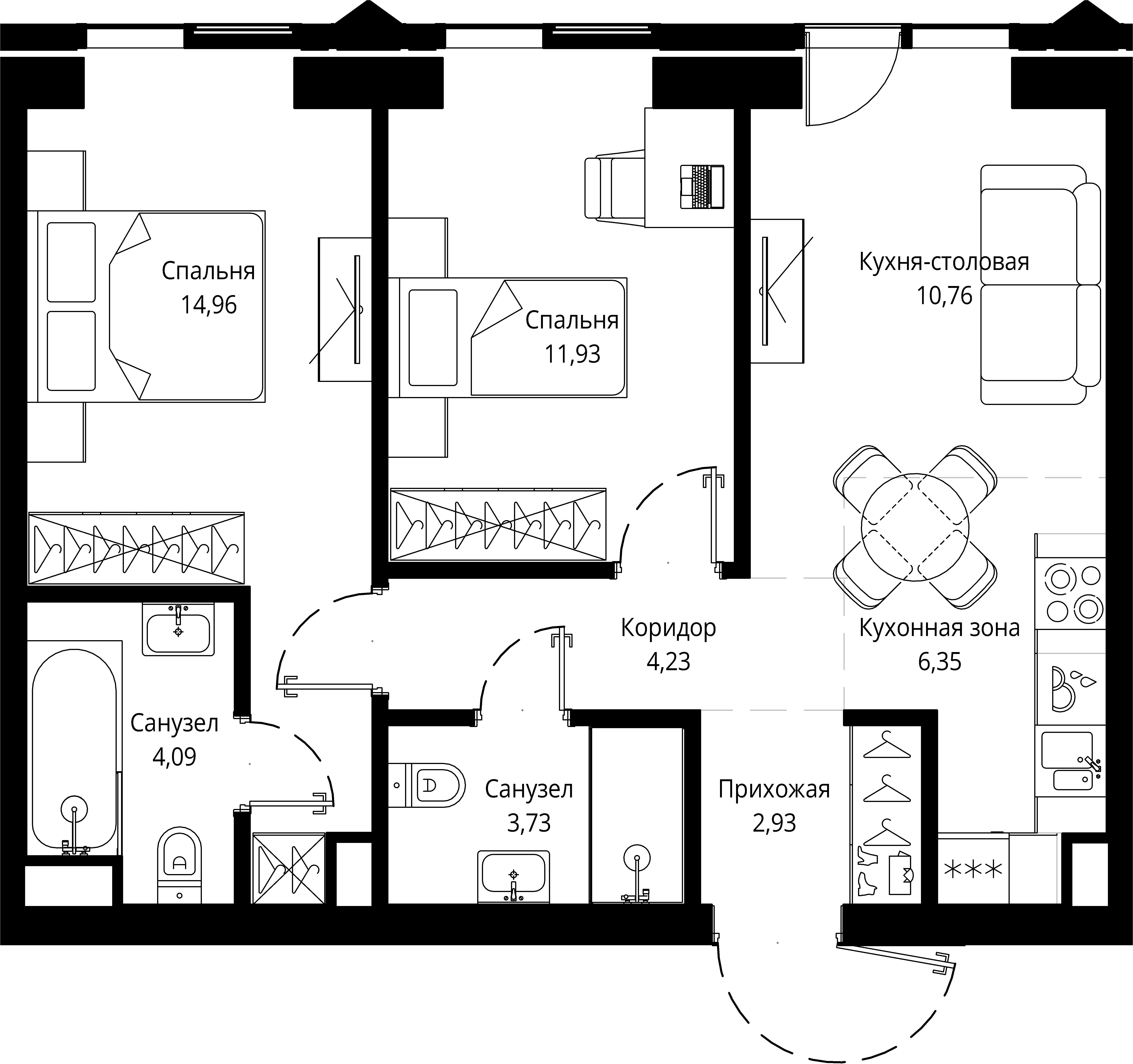 2 комн. квартира, 59.5 м², 3 этаж 