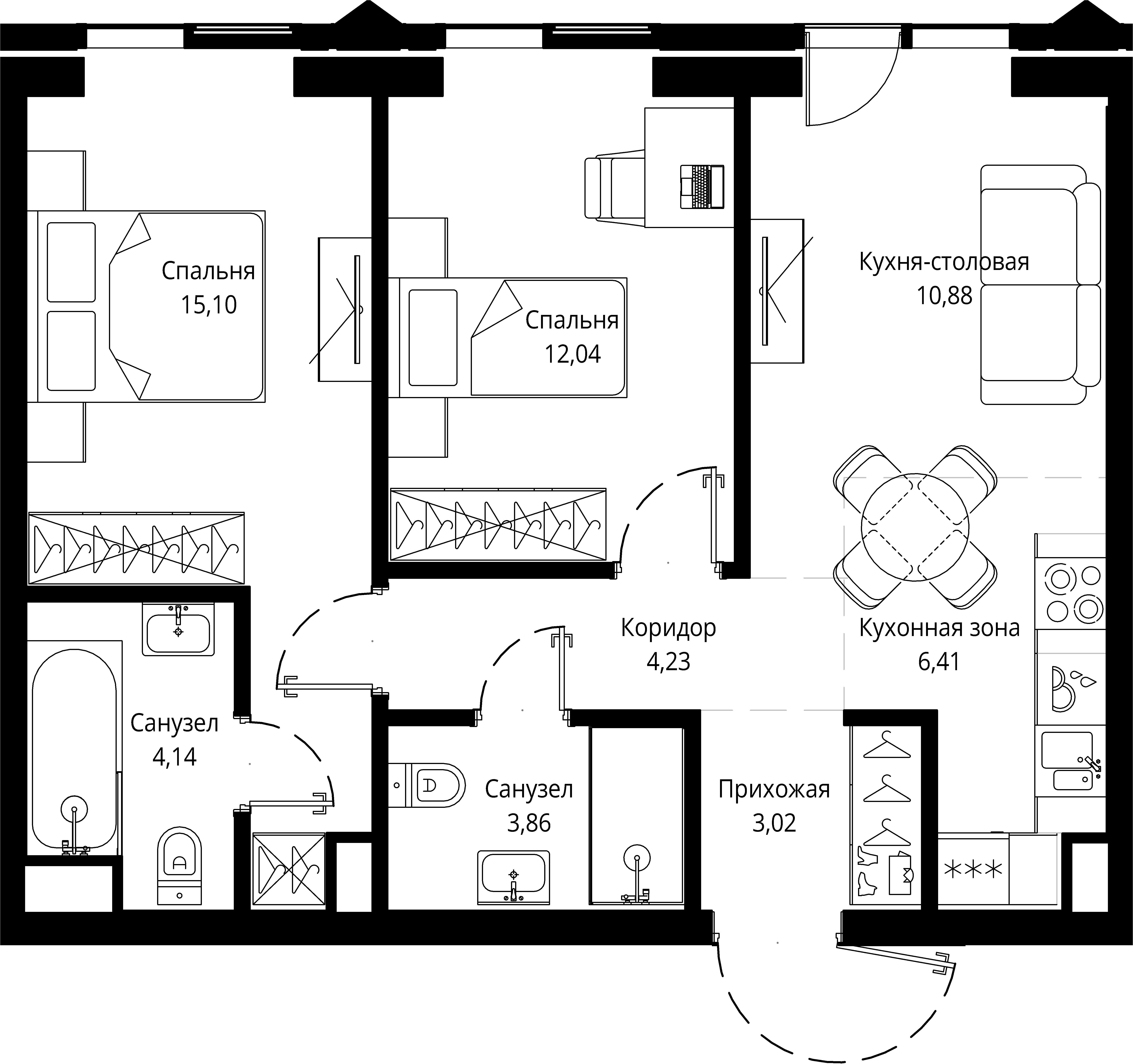 2 комн. квартира, 60.3 м², 11 этаж 