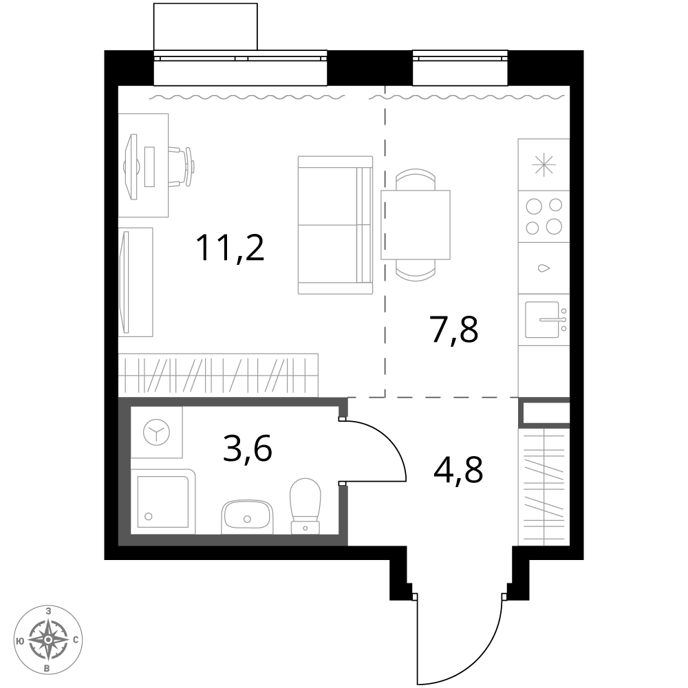 студия, 27.4 м², 2 этаж 