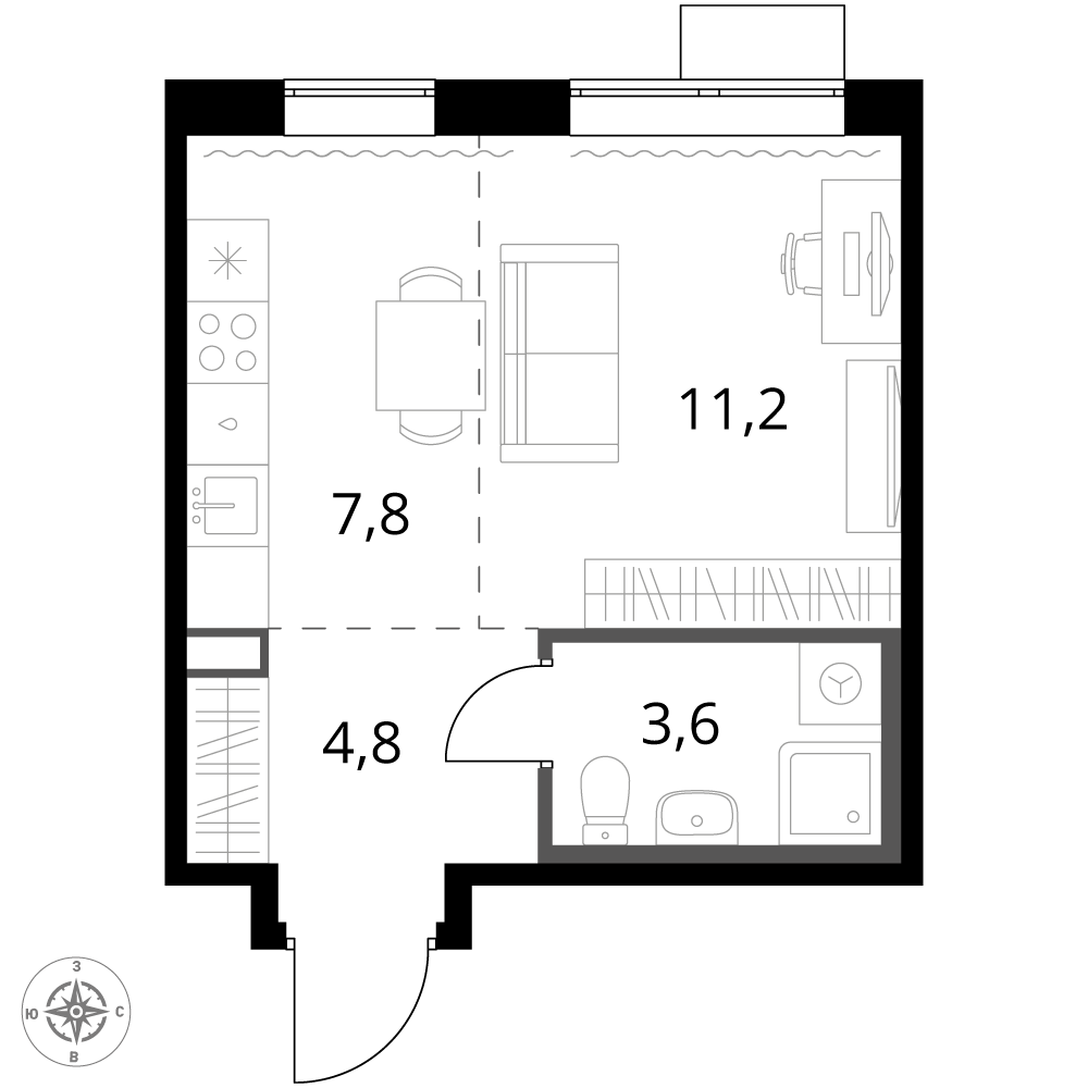 студия, 27.4 м², 12 этаж 