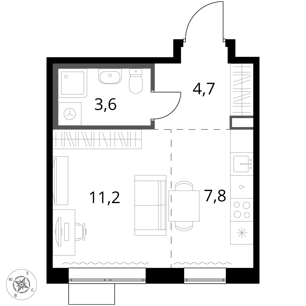 студия, 27.3 м², 20 этаж 