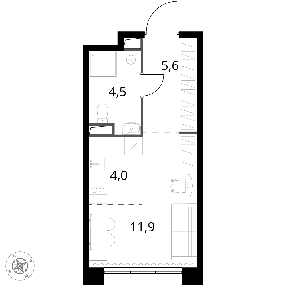 студия, 26 м², 2 этаж 