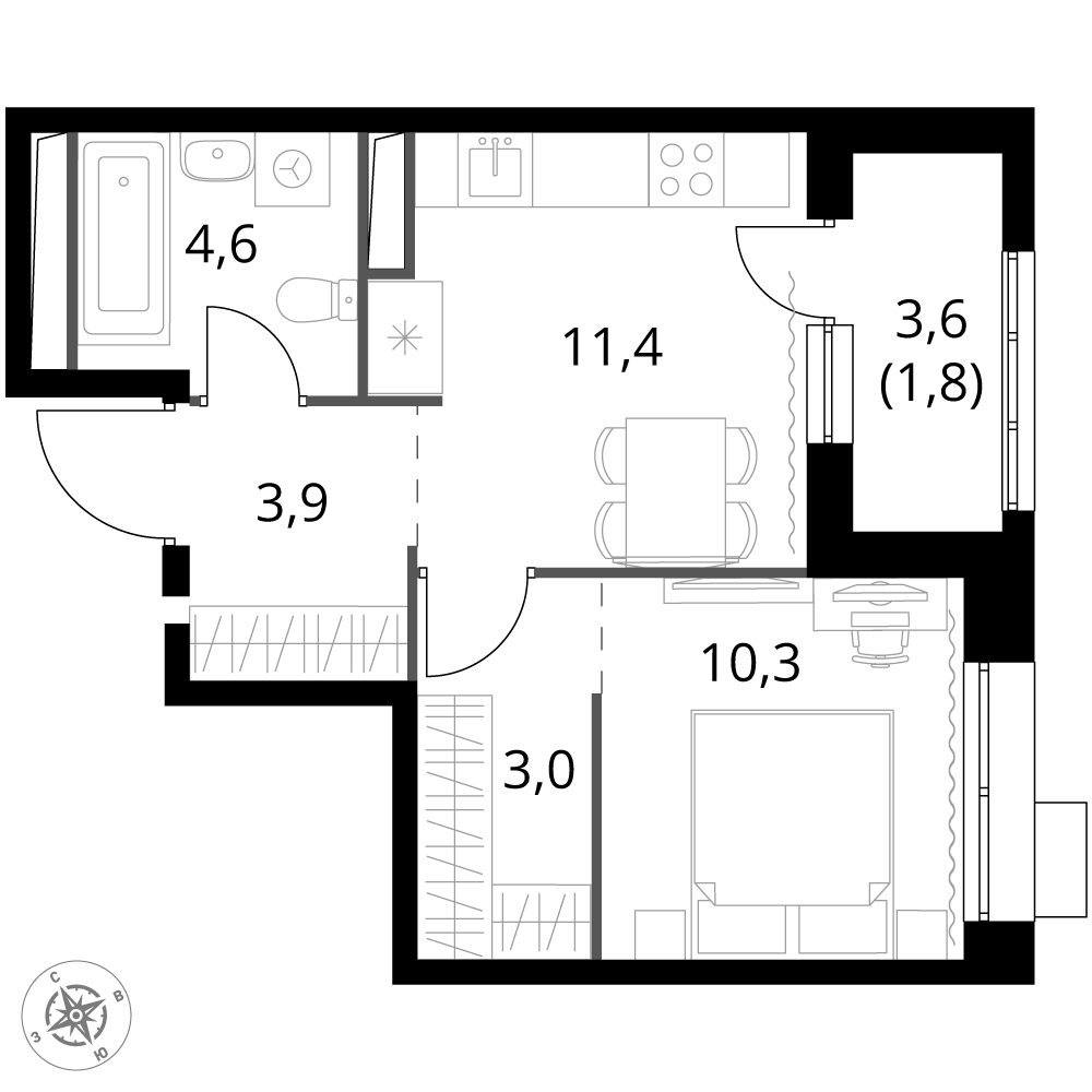 1 комн. квартира, 35 м², 19 этаж 
