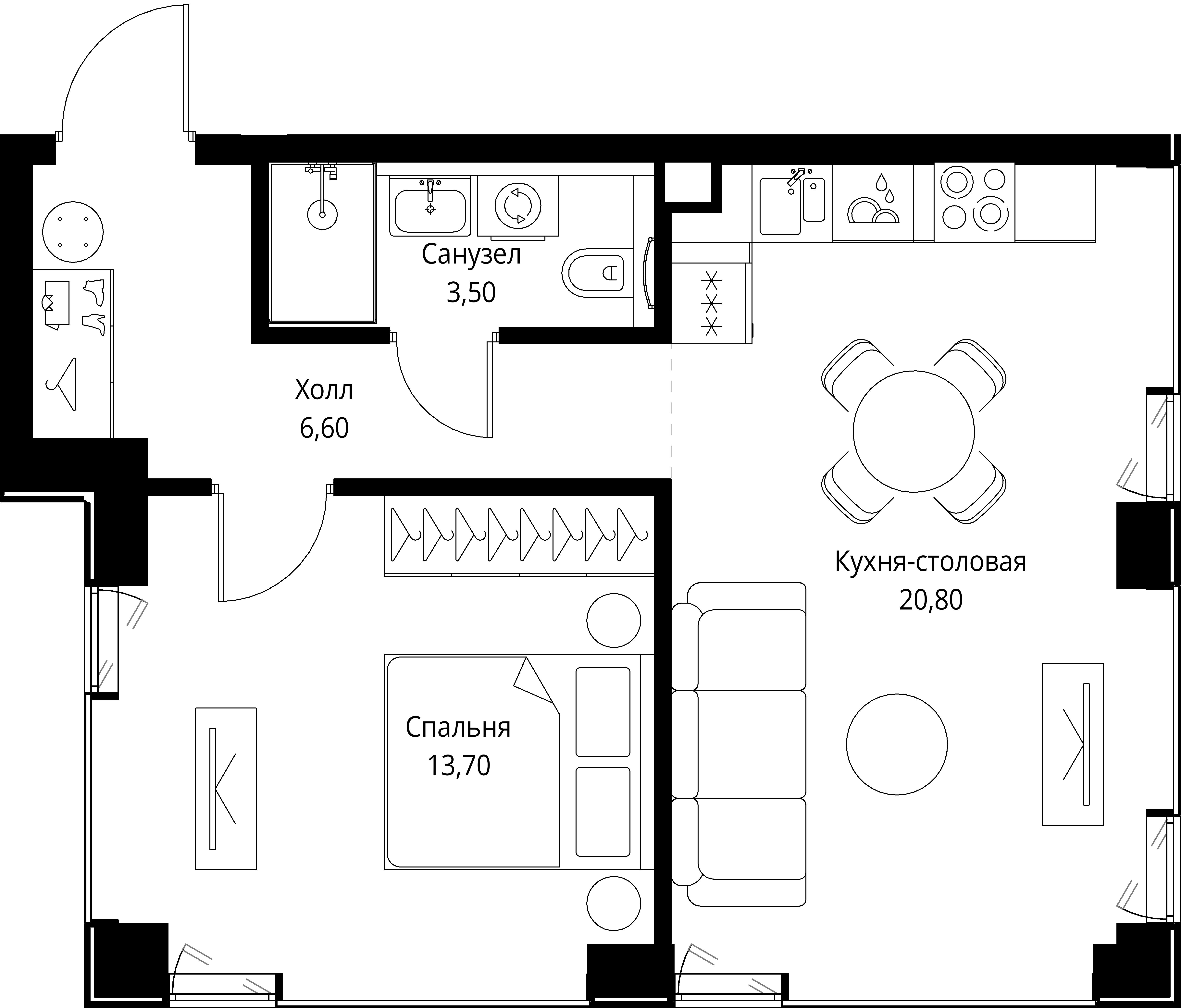 1 комн. квартира, 44.6 м², 18 этаж 