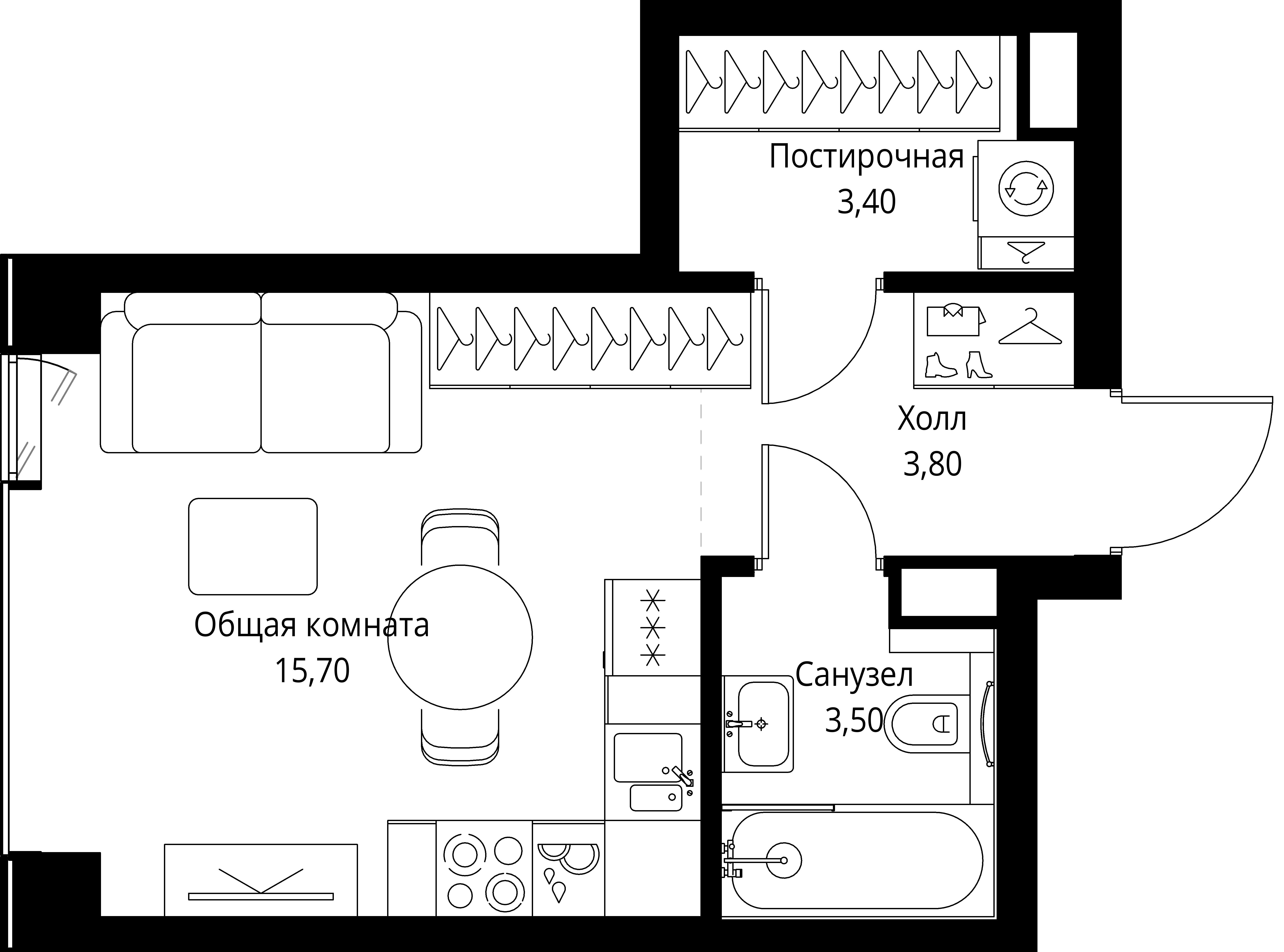 студия, 26.4 м², 2 этаж 