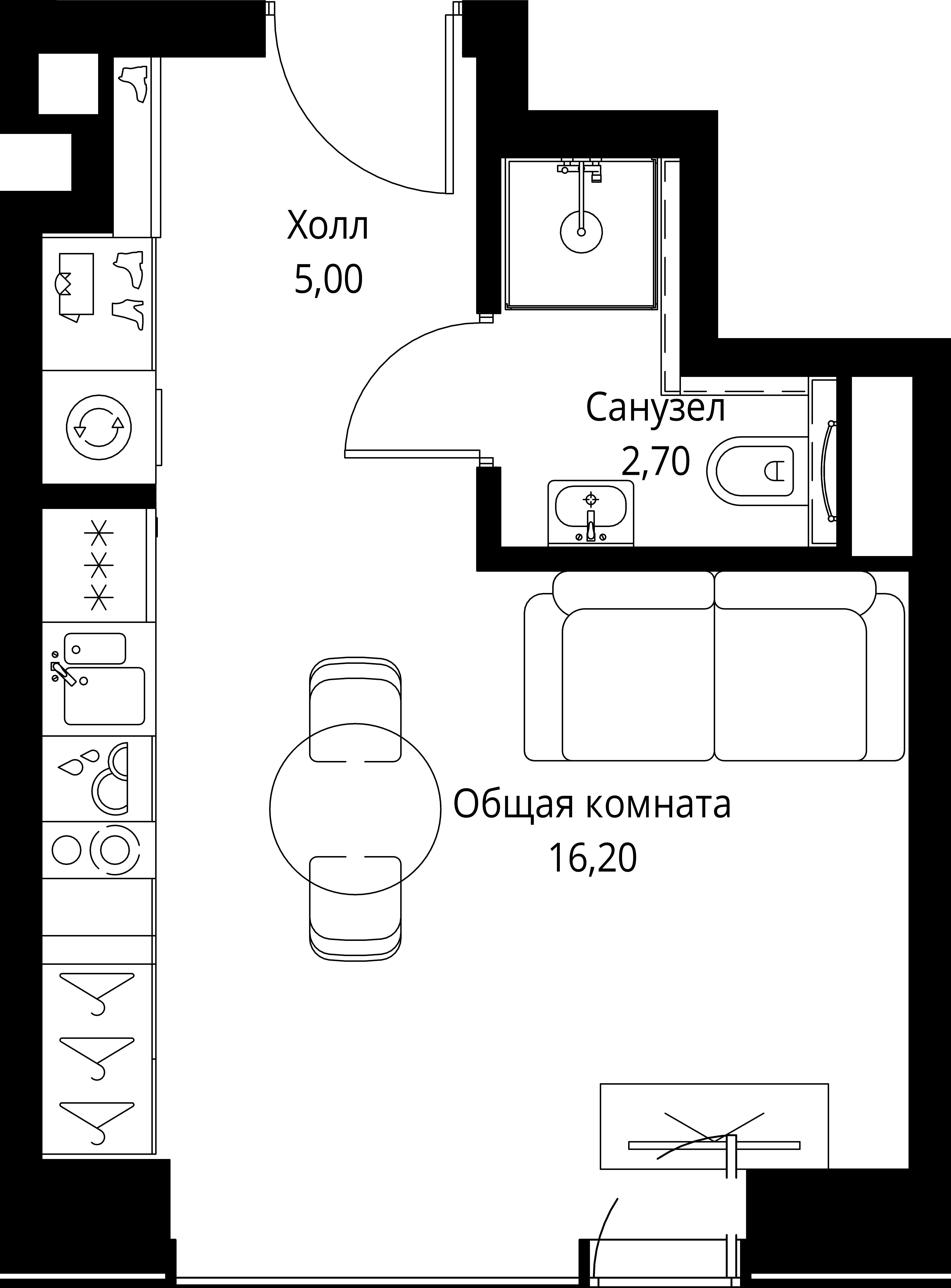 студия, 23.9 м², 29 этаж 