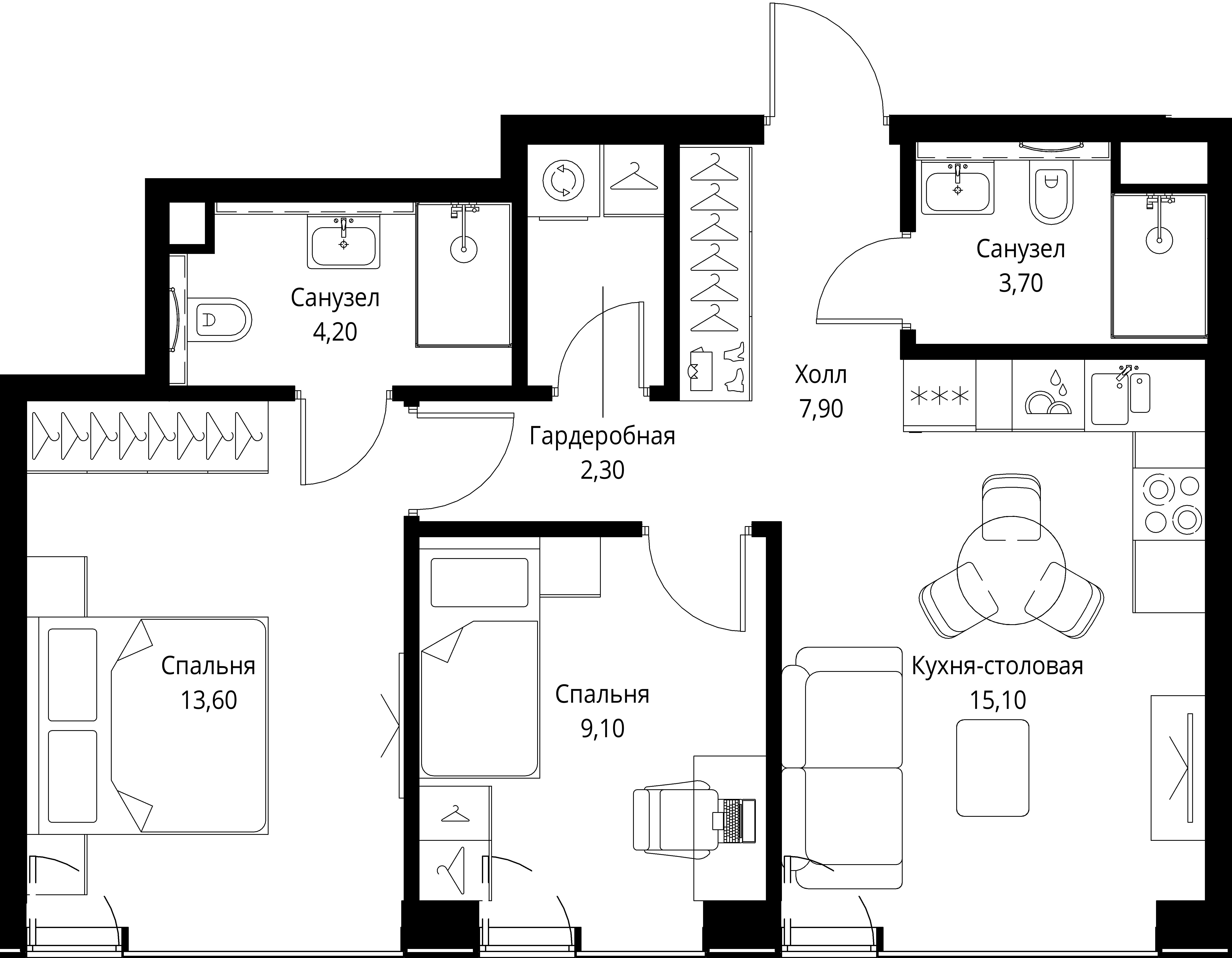 2 комн. квартира, 55.9 м², 21 этаж 