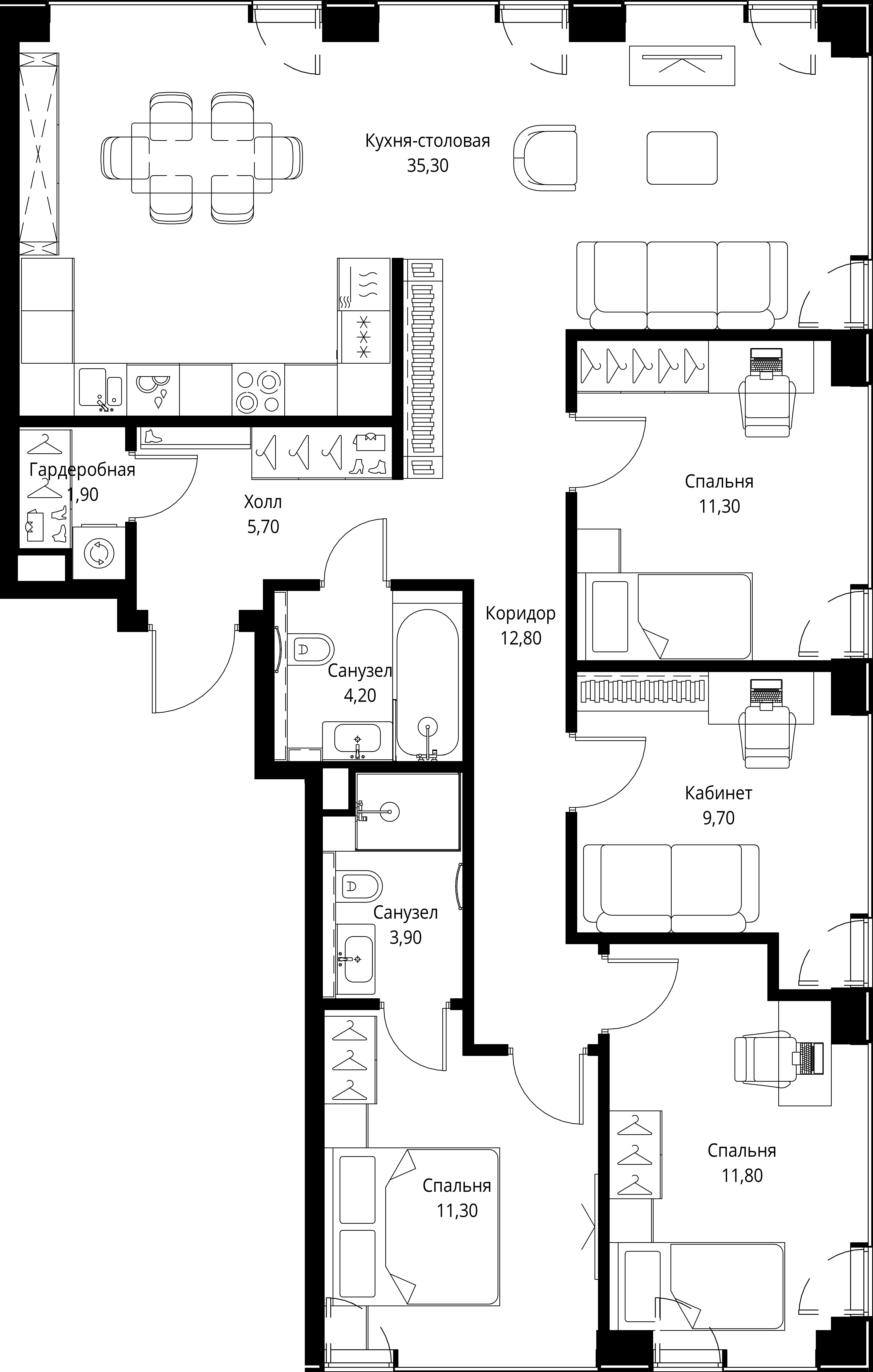 4 комн. квартира, 107.9 м², 17 этаж 