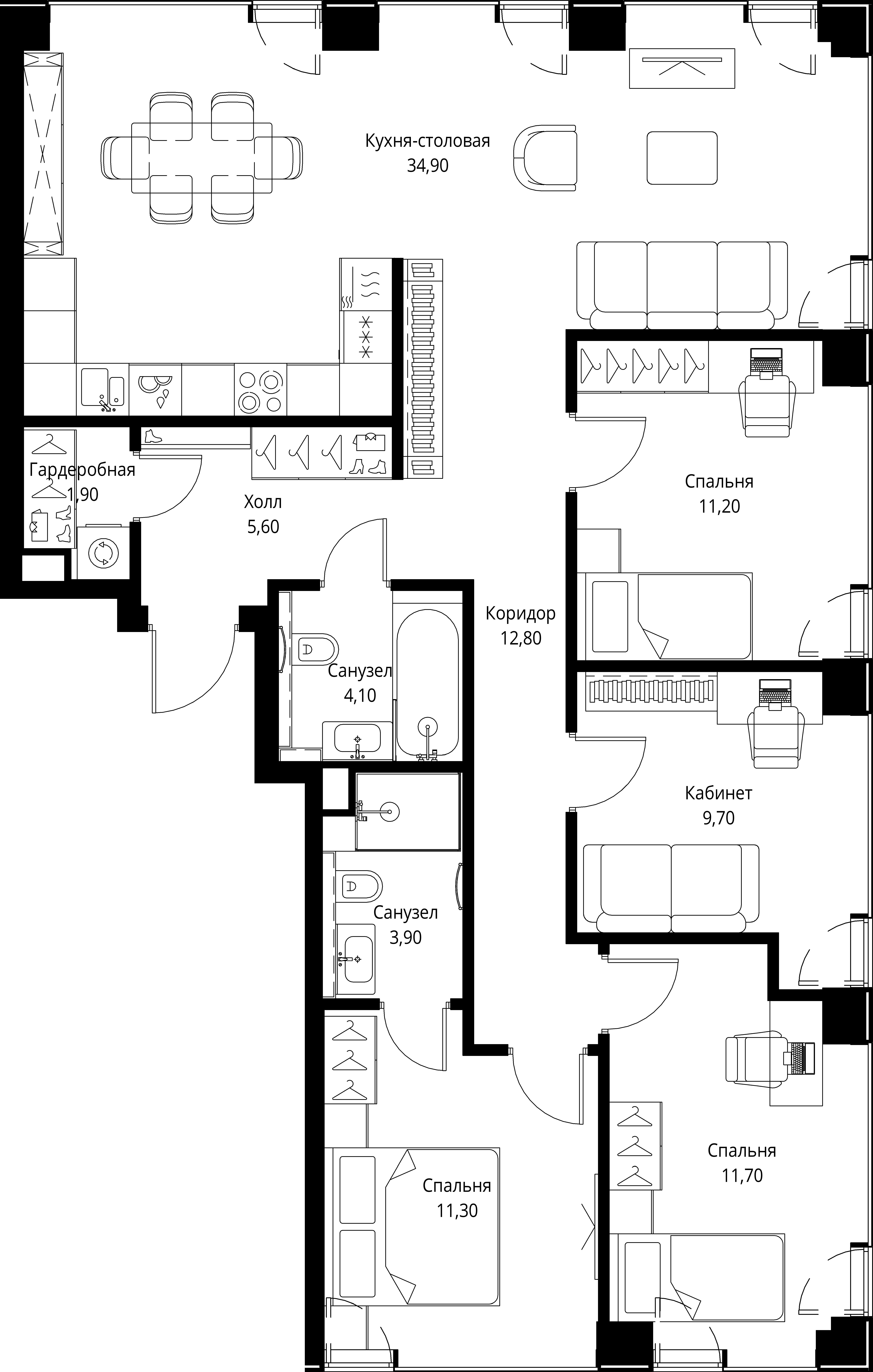 4 комн. квартира, 107.1 м², 7 этаж 