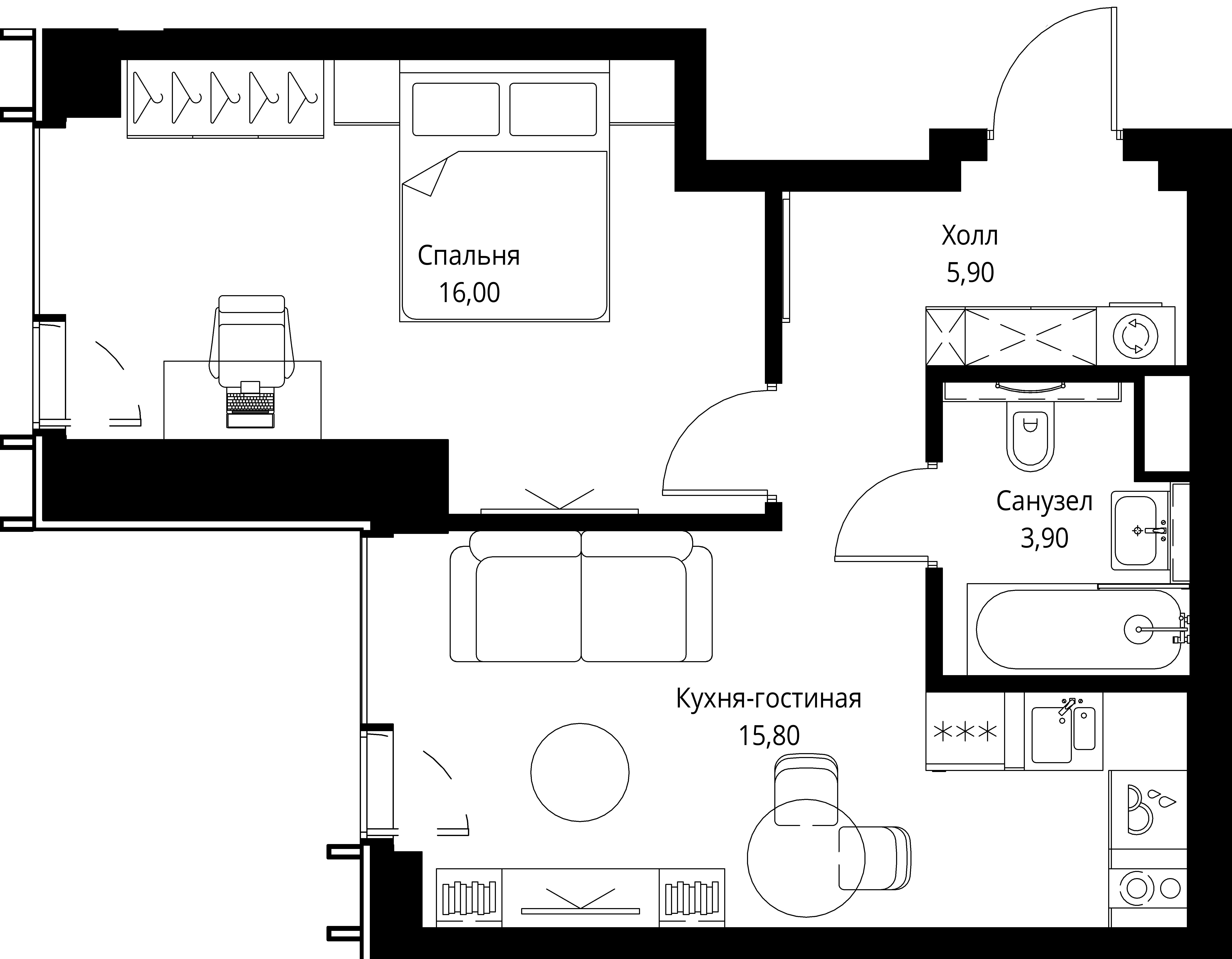 1 комн. квартира, 41.6 м², 13 этаж 