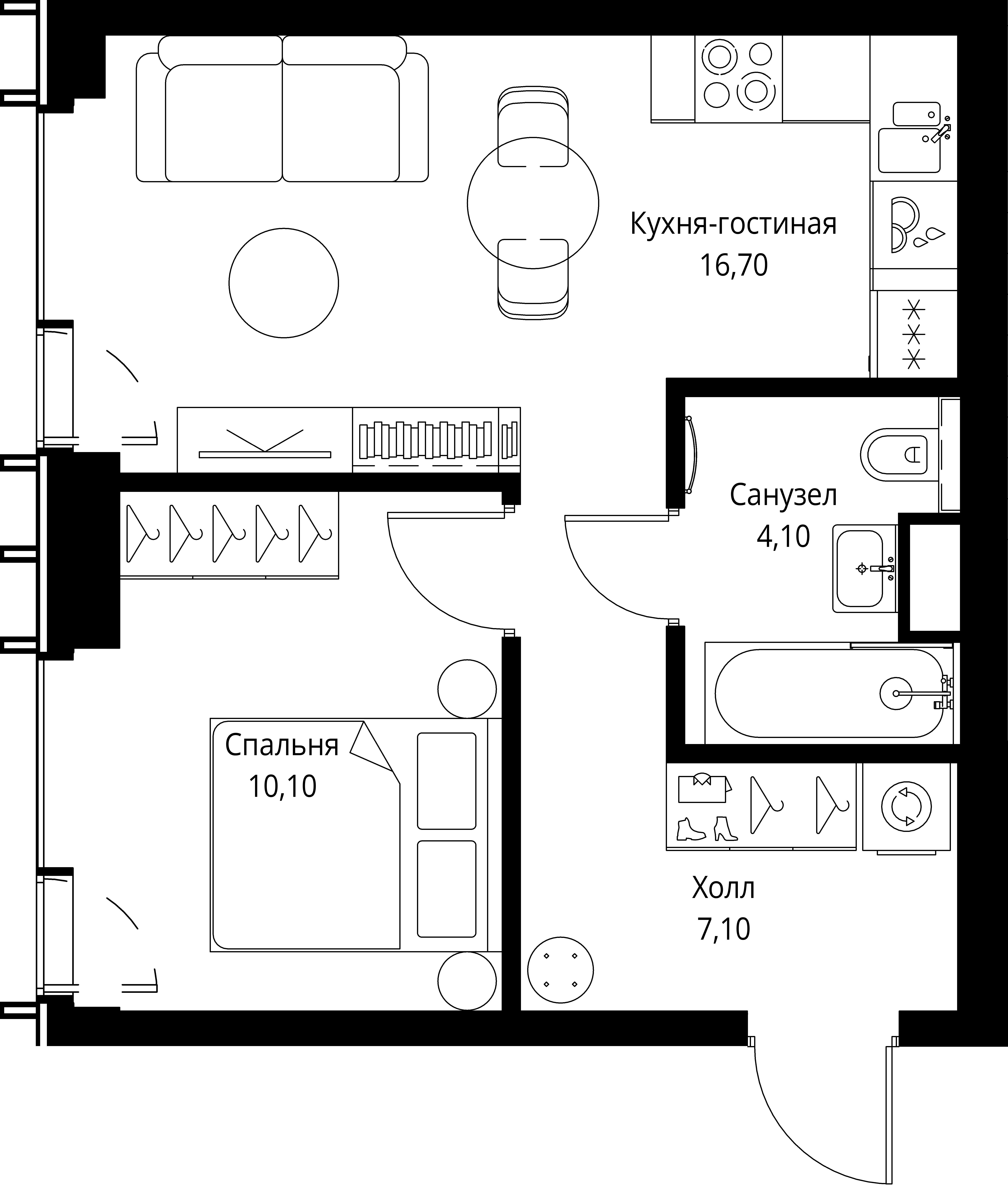 1 комн. квартира, 38 м², 41 этаж 
