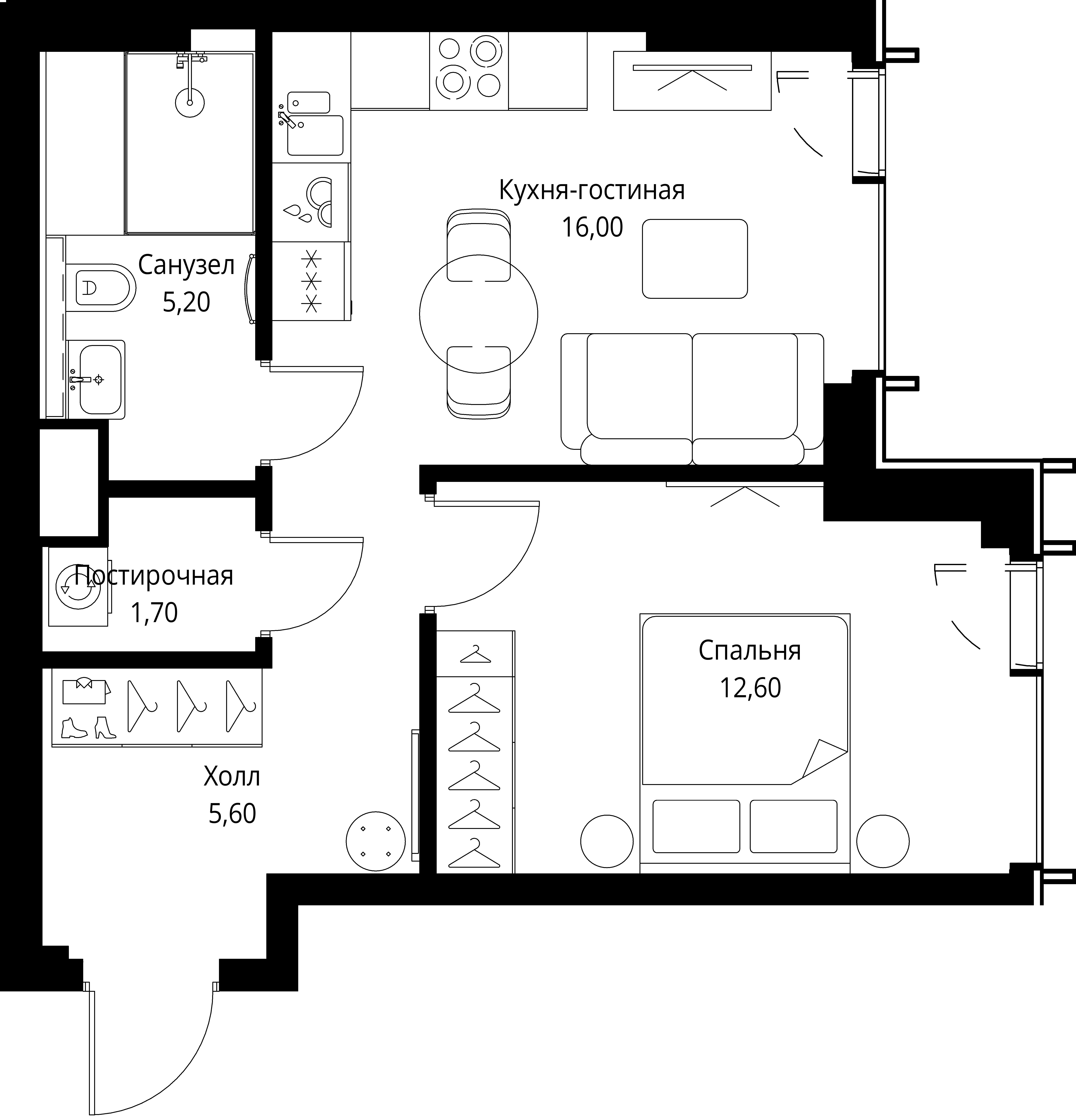 1 комн. квартира, 41.1 м², 21 этаж 