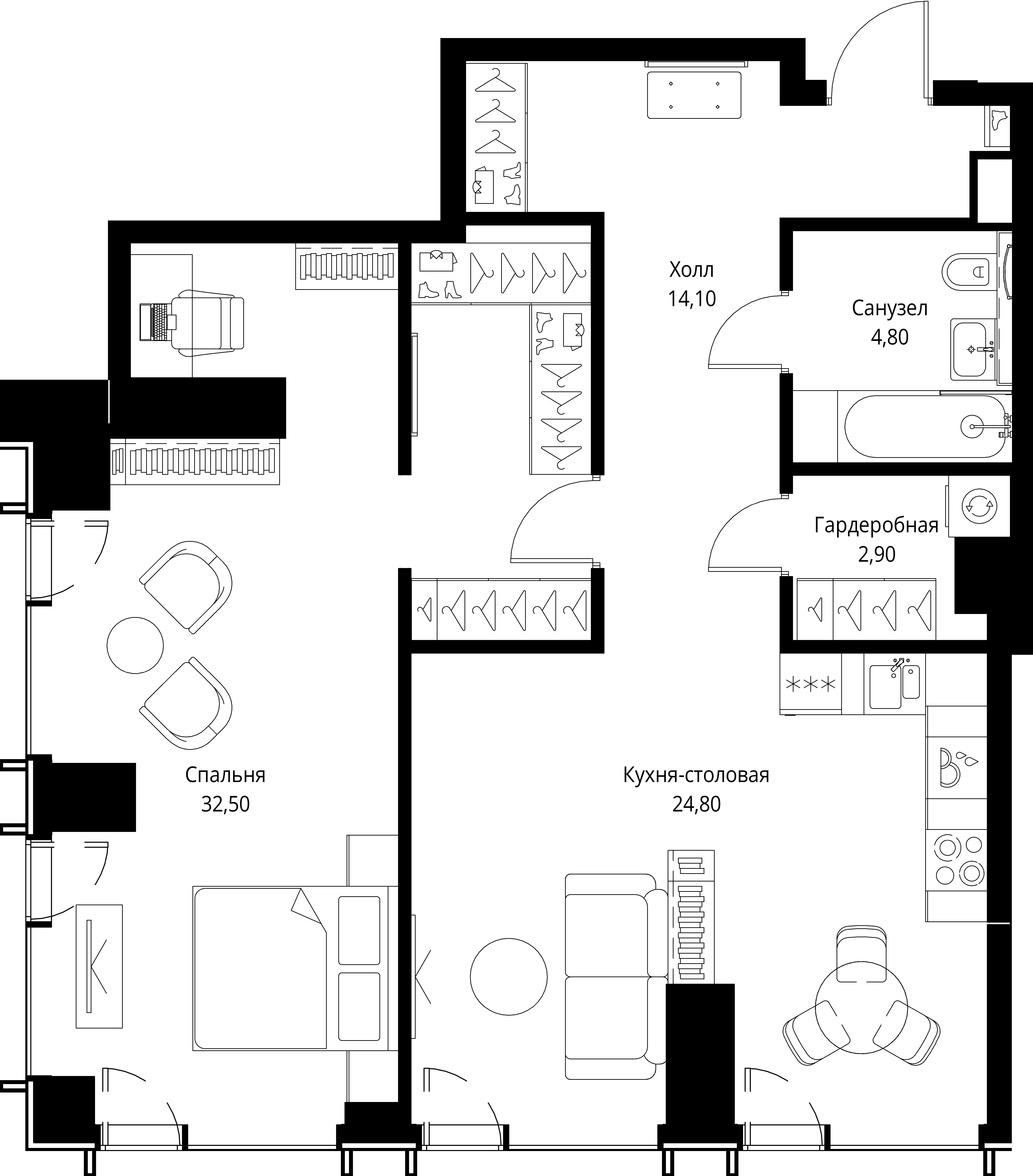 квартира со свободной планировкой, 79.1 м², 5 этаж 