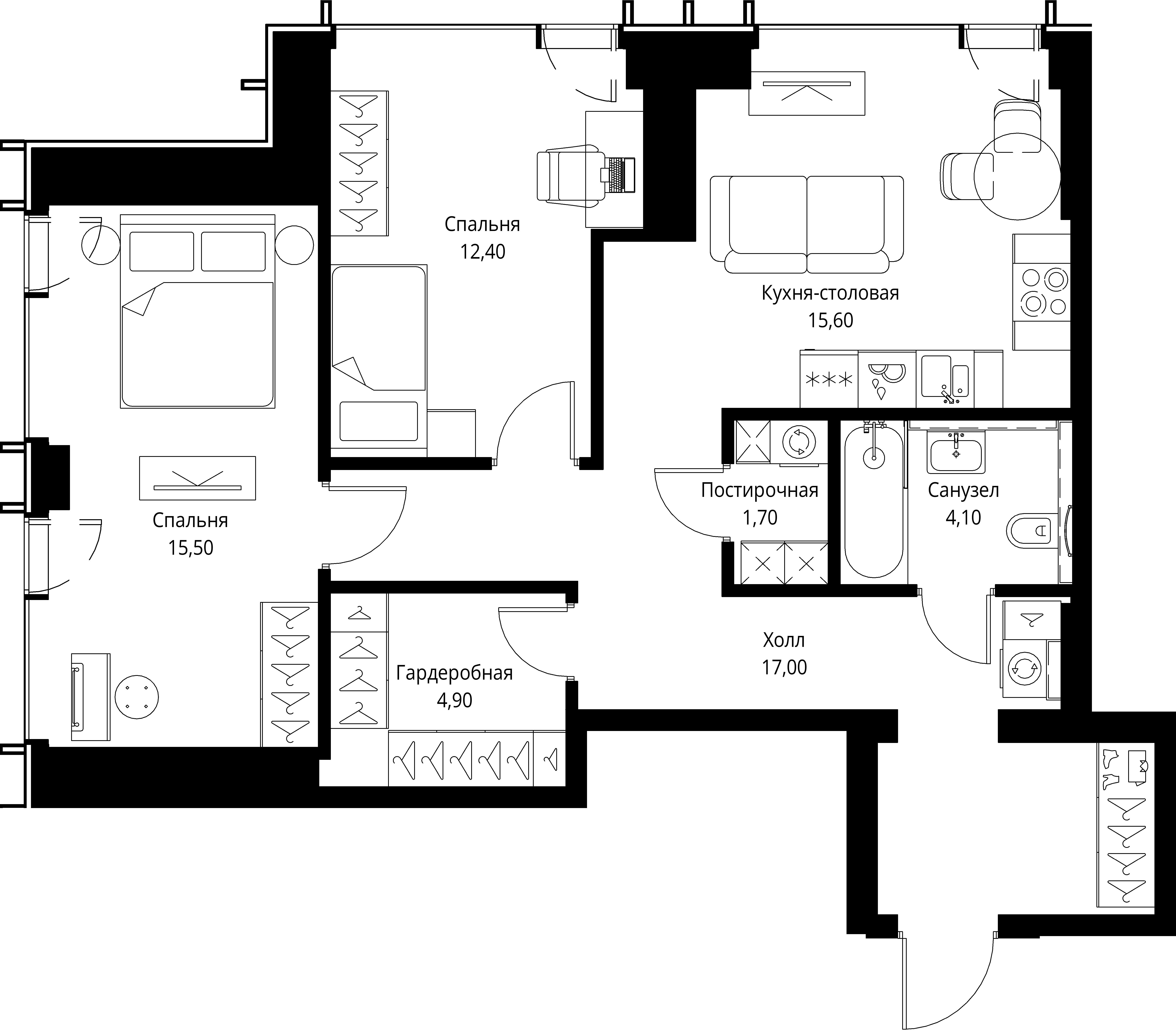 2 комн. квартира, 71.2 м², 9 этаж 