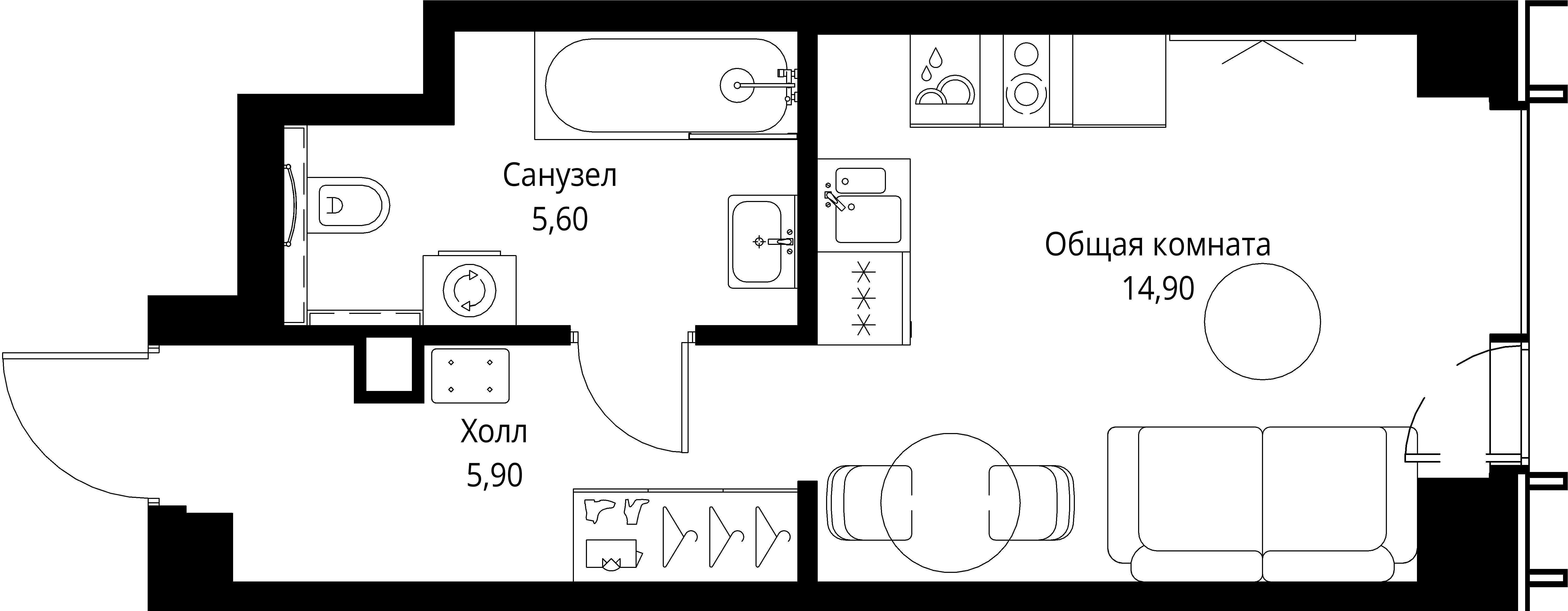 студия, 26.4 м², 14 этаж 