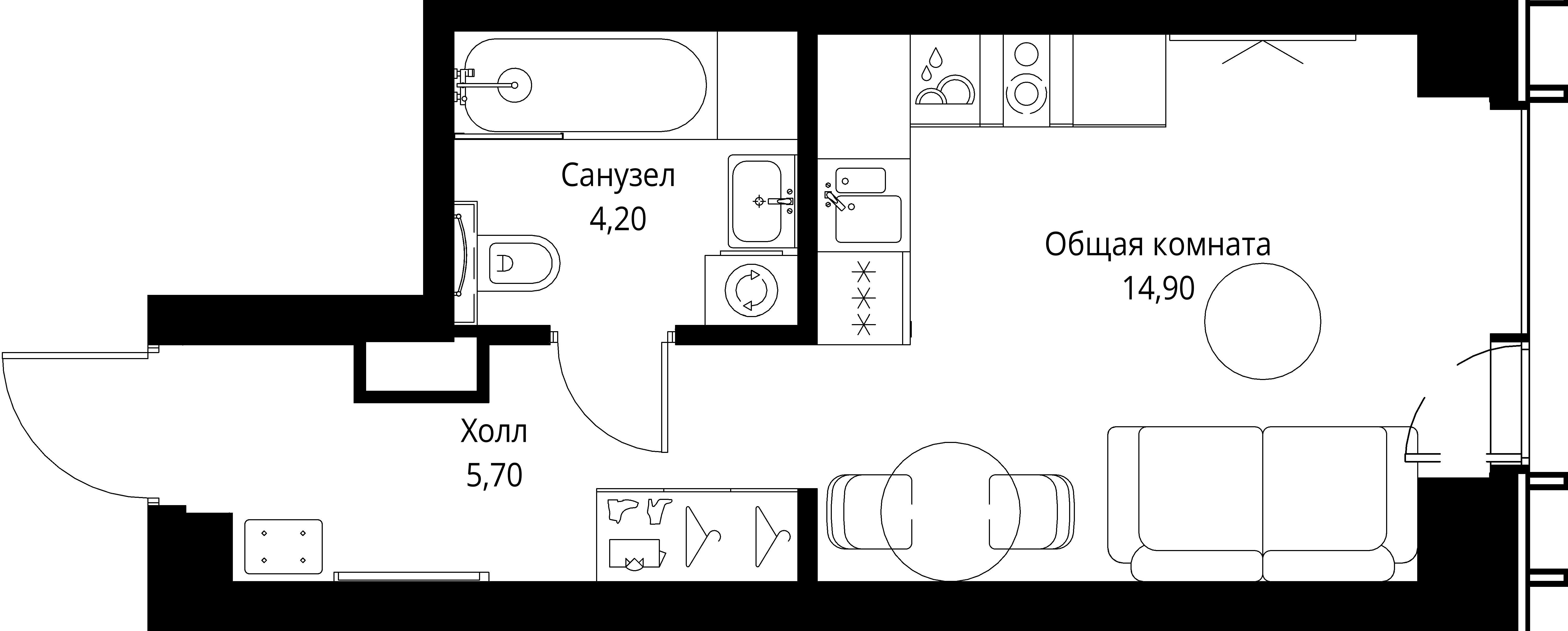 студия, 24.8 м², 21 этаж 