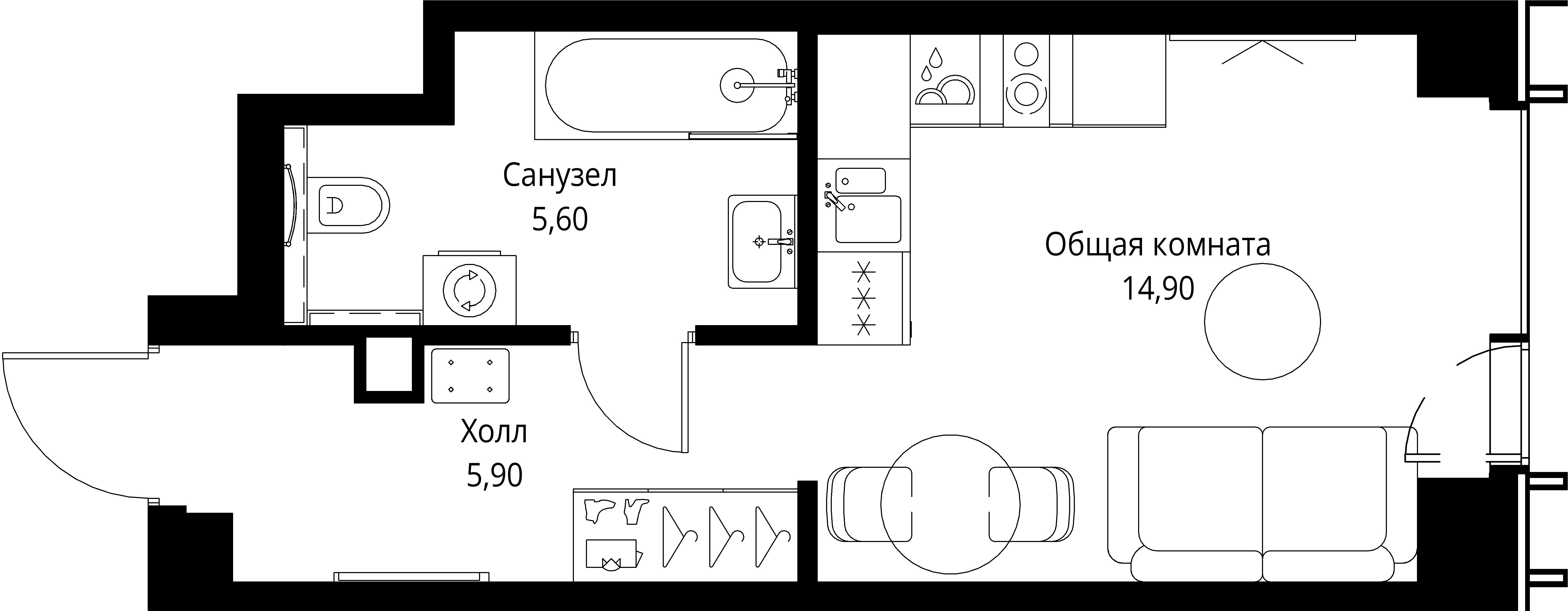 студия, 26.4 м², 12 этаж 