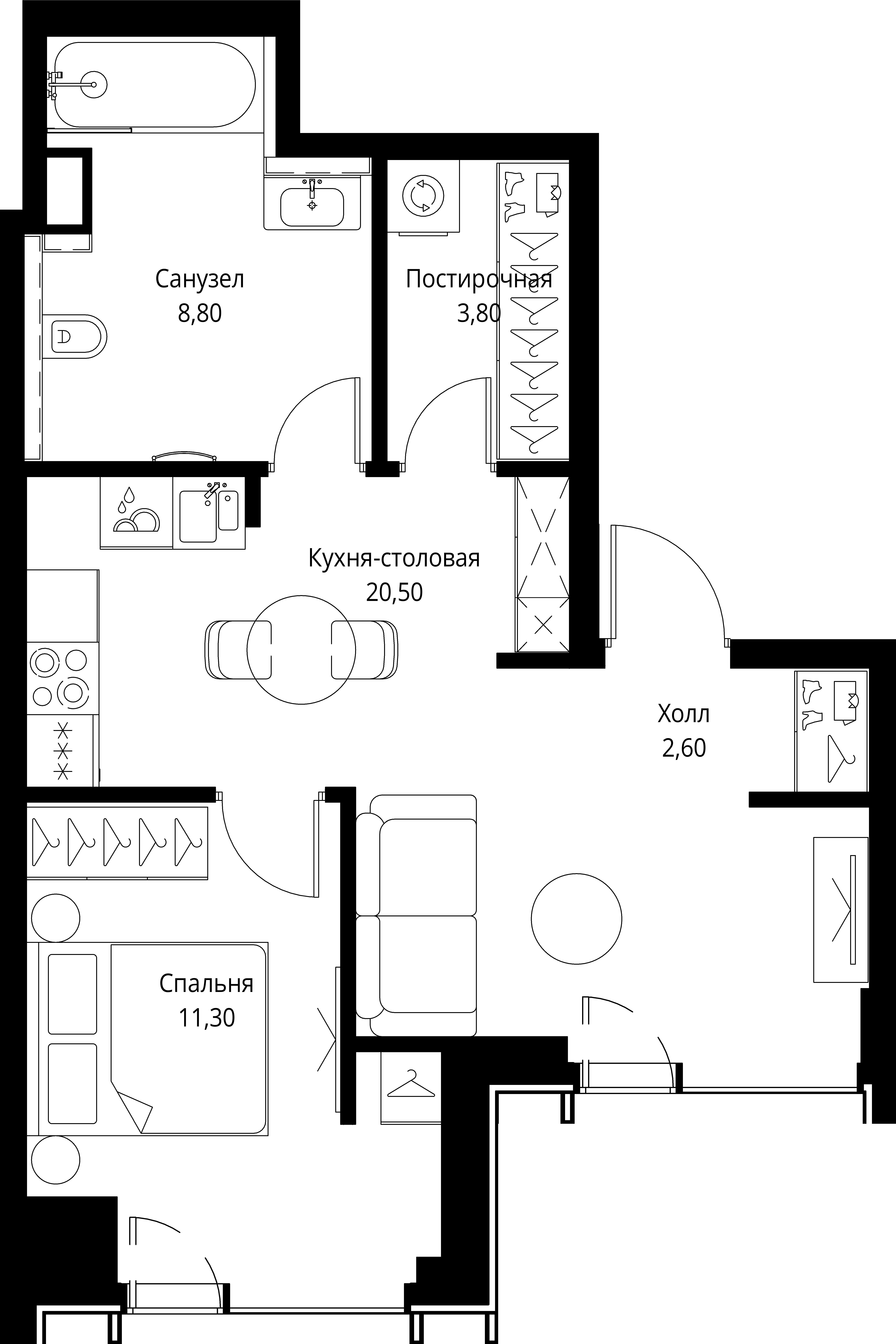 1 комн. квартира, 47 м², 21 этаж 