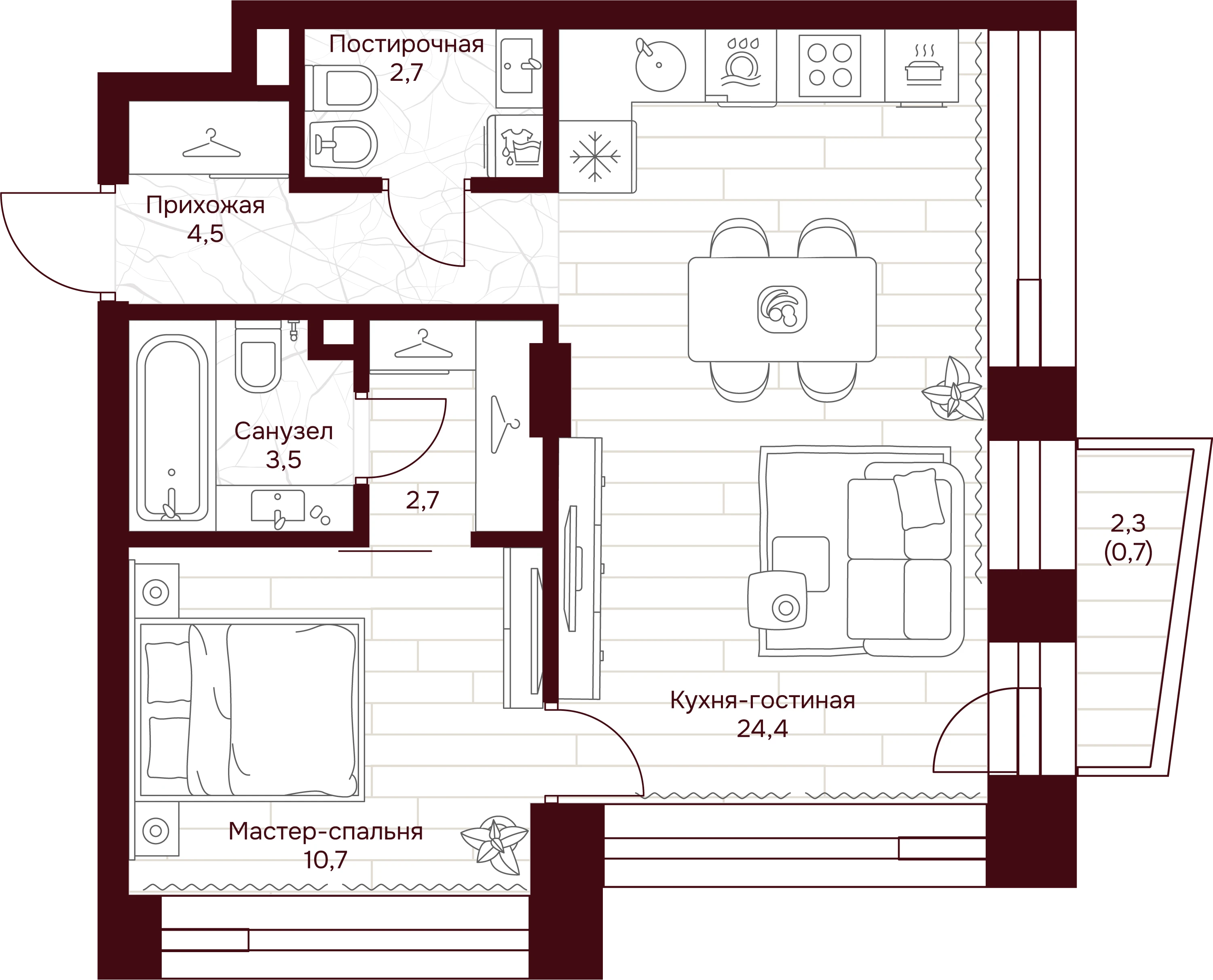 1 комн. квартира, 49.2 м², 2 этаж 