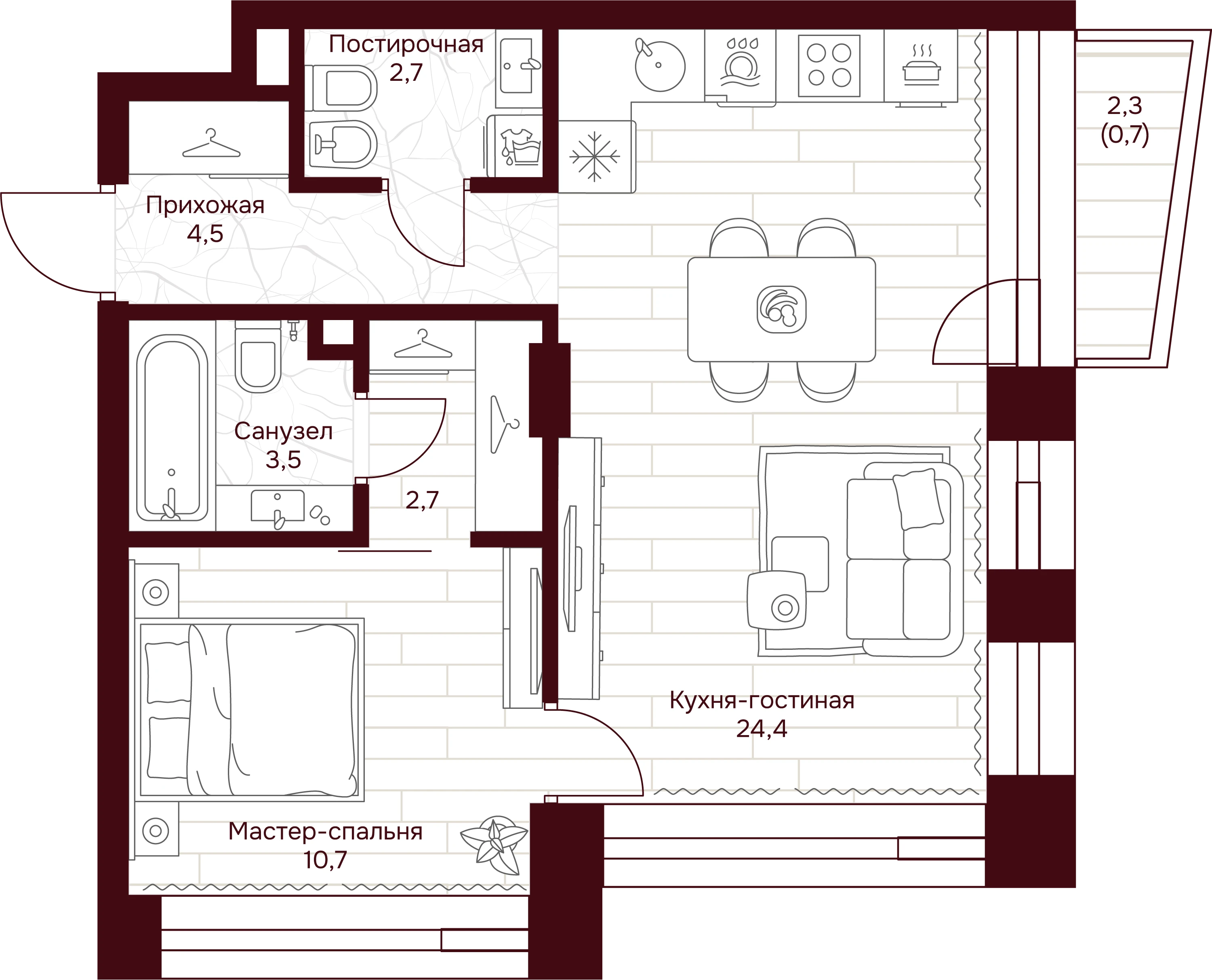 1 комн. квартира, 49.2 м², 3 этаж 