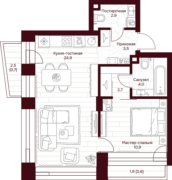 1 комн. квартира, 50.2 м², 3 этаж 