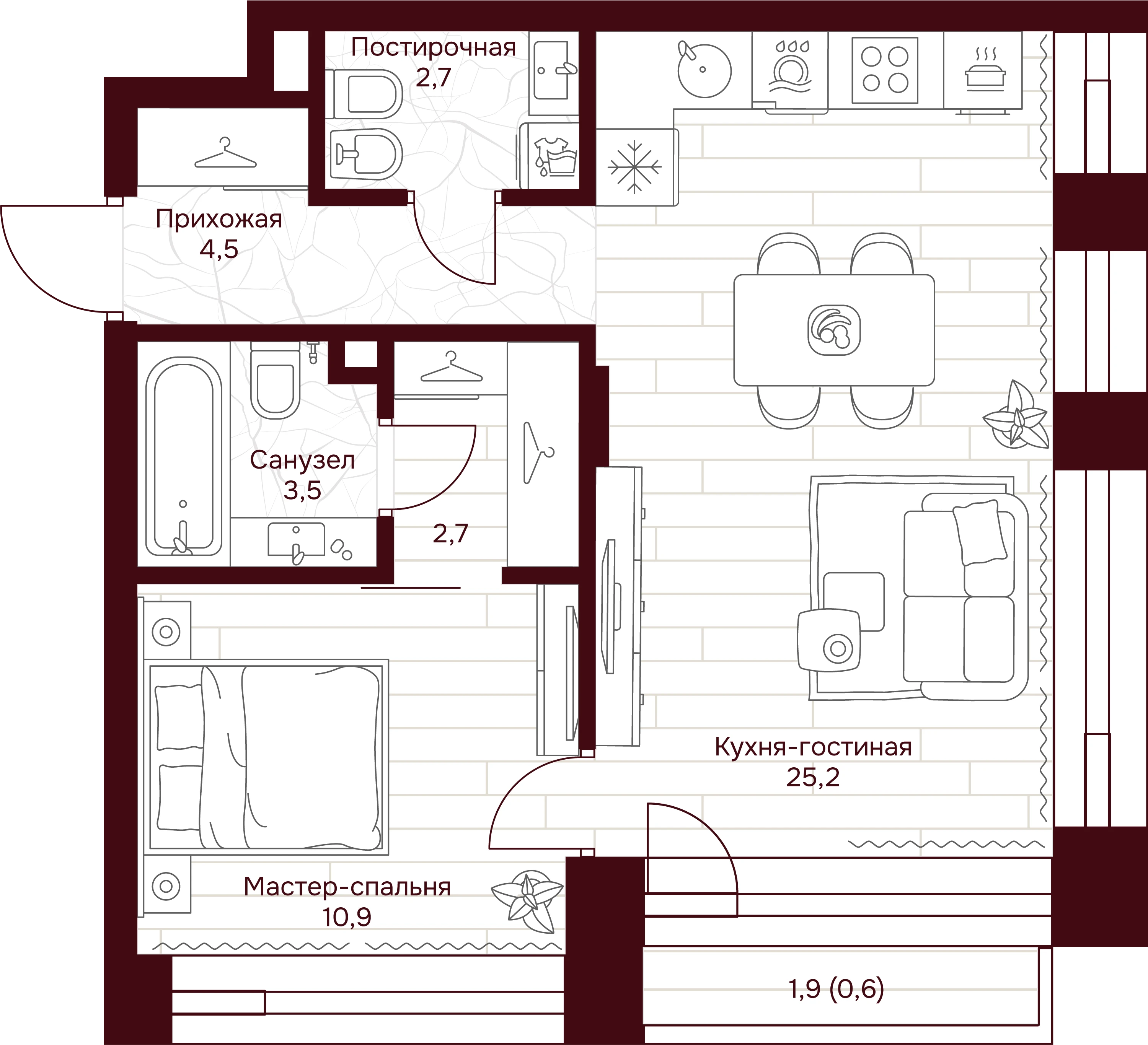 1 комн. квартира, 50.1 м², 4 этаж 