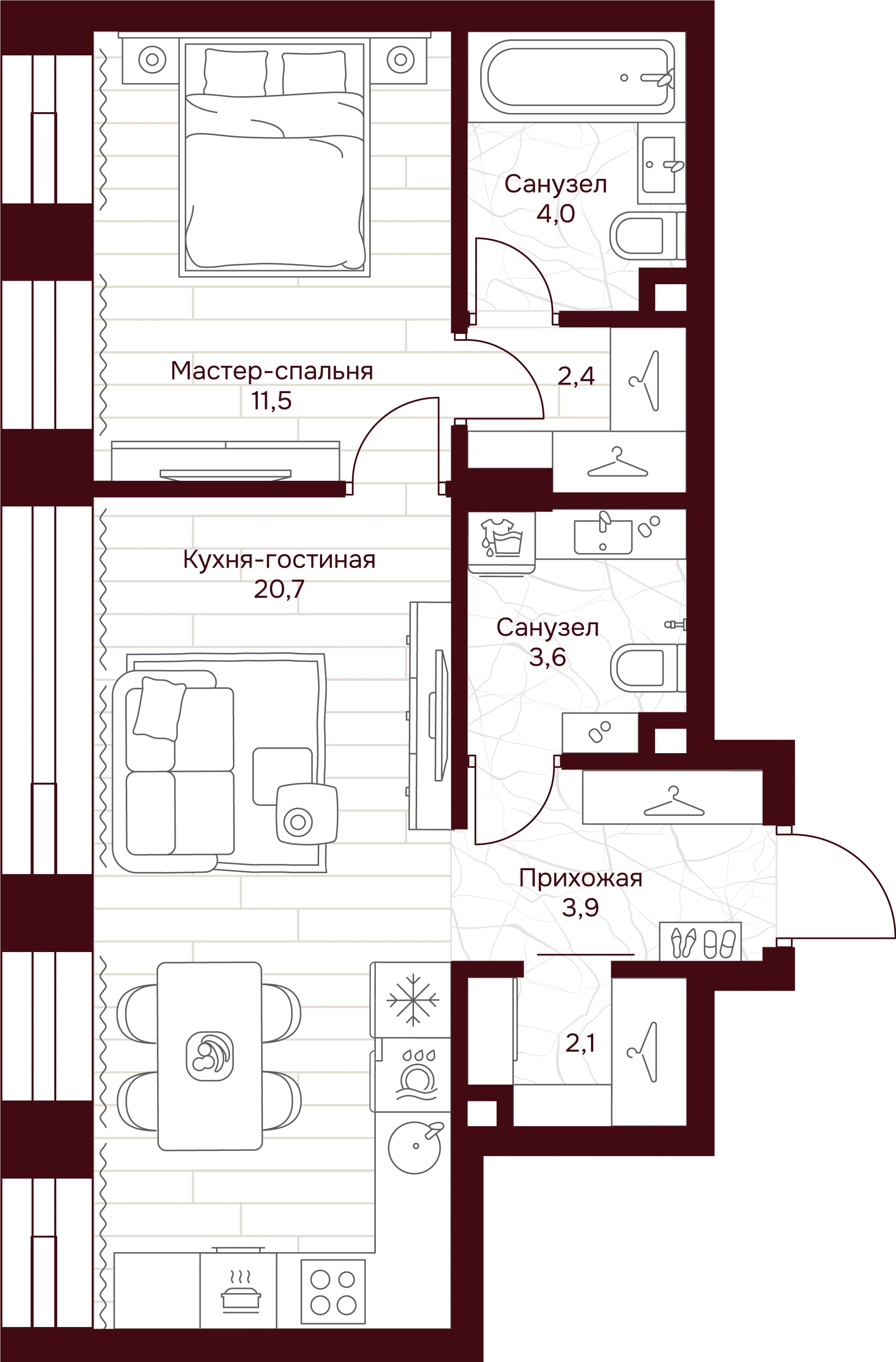 1 комн. квартира, 48.2 м², 4 этаж 