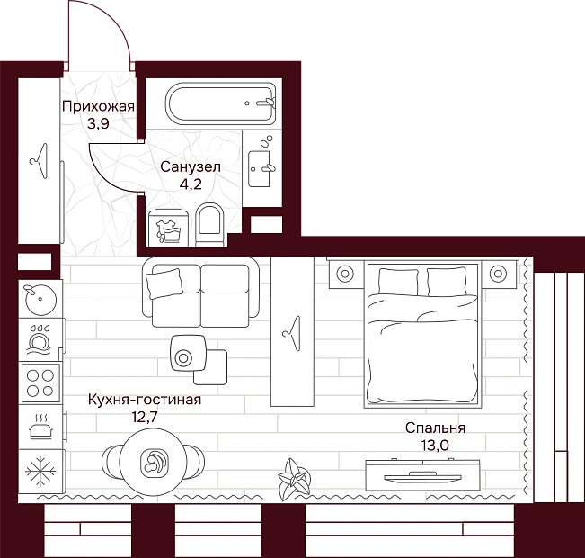 1 комн. квартира, 33.8 м², 6 этаж 