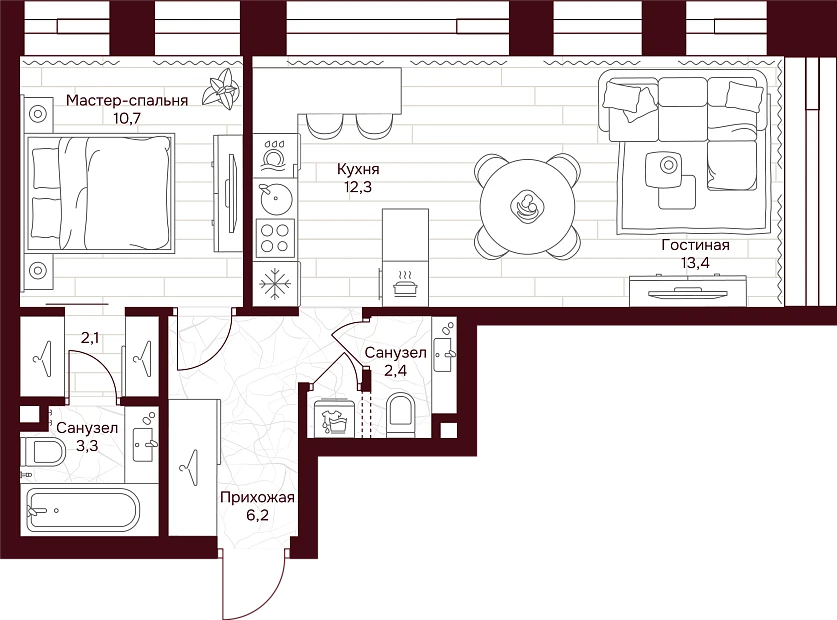 1 комн. квартира, 50.4 м², 7 этаж 