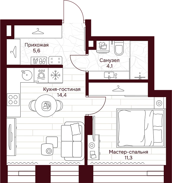 1 комн. квартира, 35.4 м², 11 этаж 
