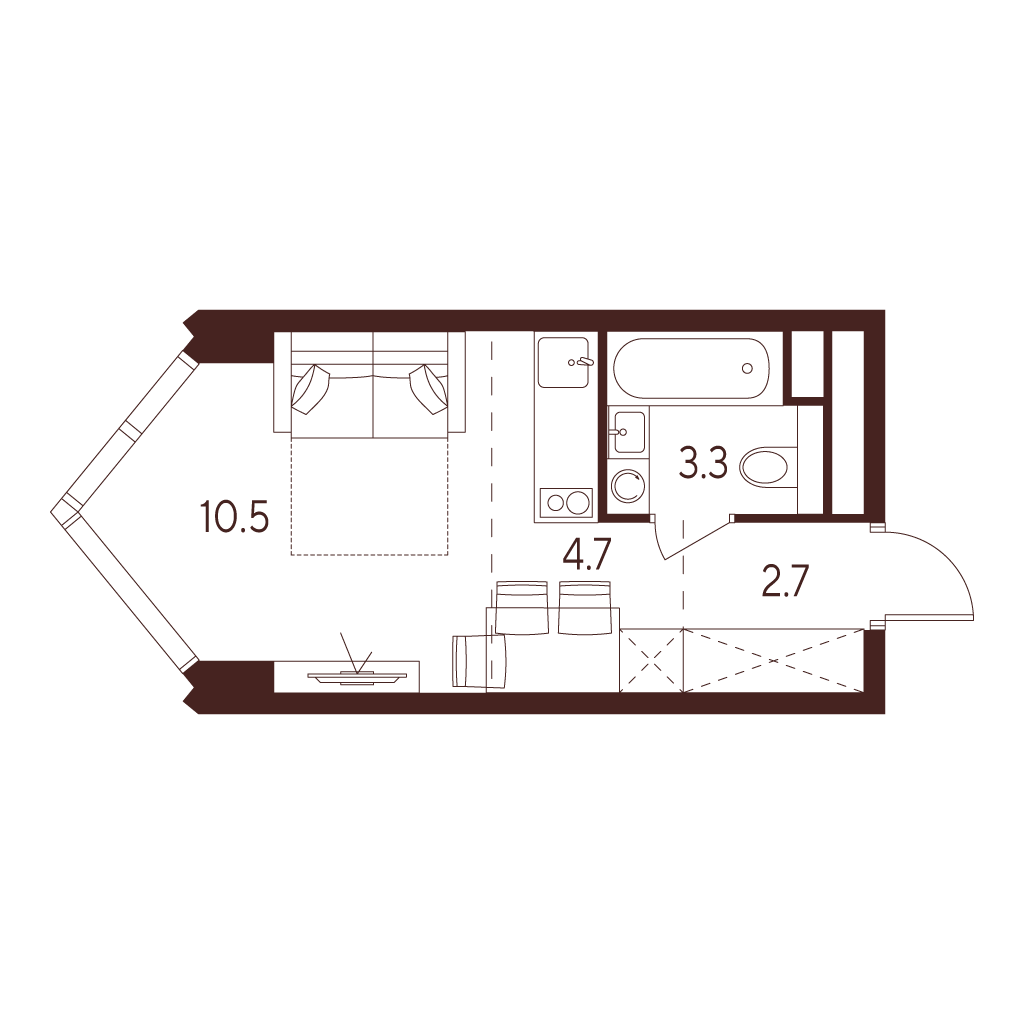 студия, 21.2 м², 19 этаж 