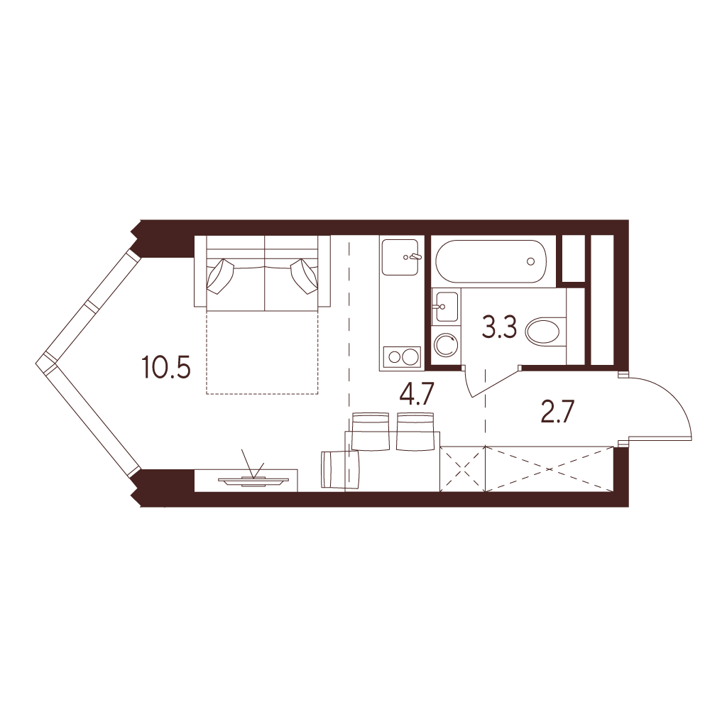 студия, 21.2 м², 24 этаж 