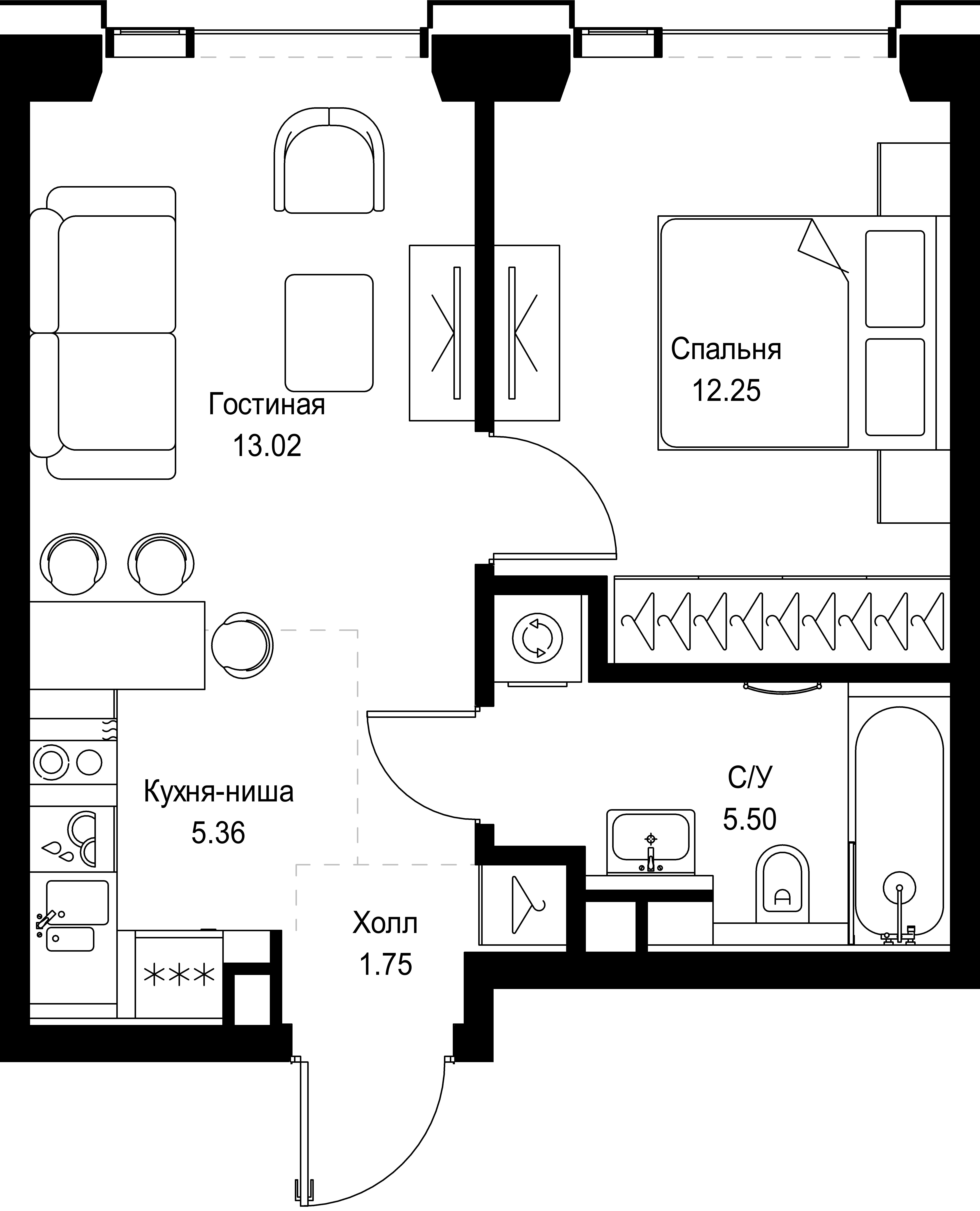 1 комн. квартира, 37.9 м², 24 этаж 