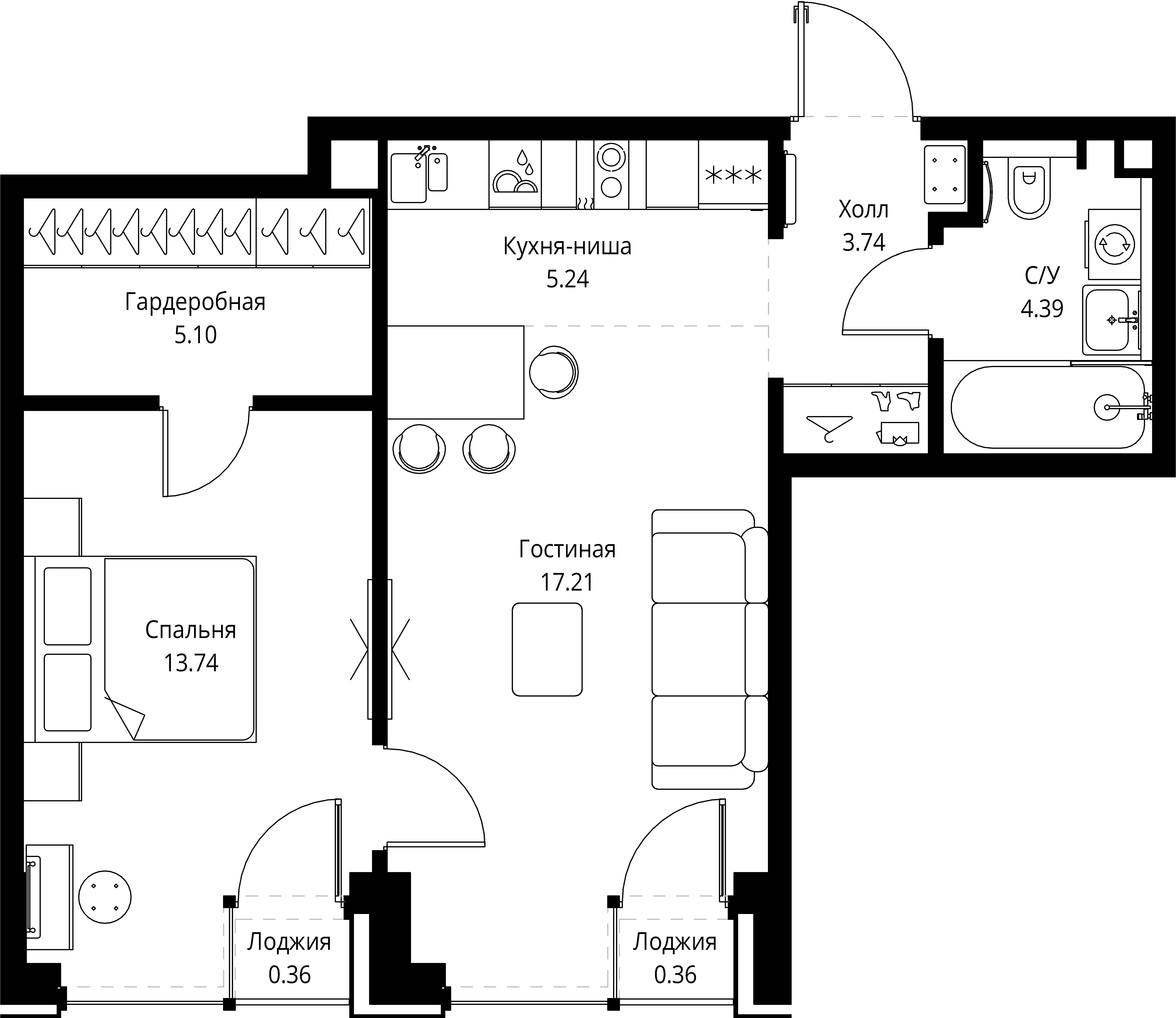 1 комн. квартира, 50.1 м², 2 этаж 