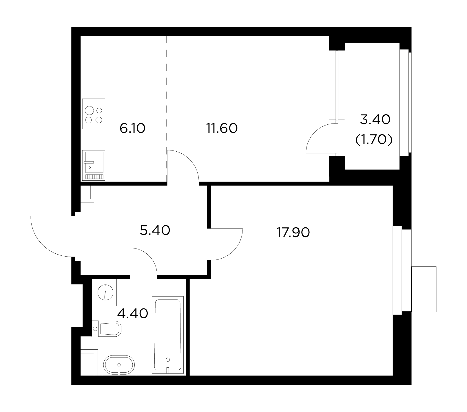 2 комн. квартира, 47.1 м², 14 этаж 