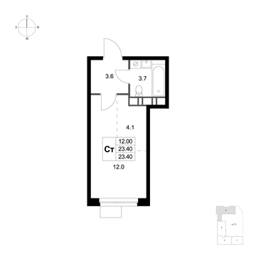 студия, 23.4 м², 6 этаж 