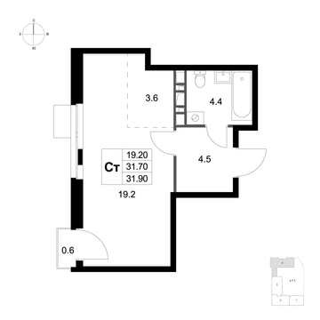 студия, 31.9 м², 4 этаж 
