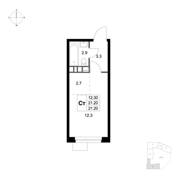 студия, 21.2 м², 3 этаж 