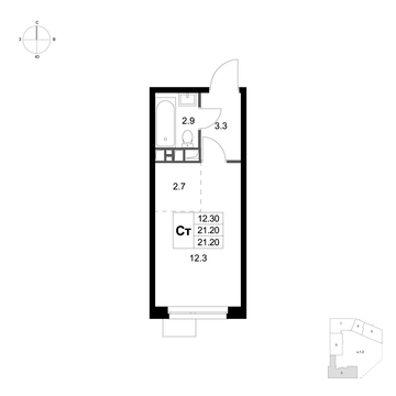 студия, 21.2 м², 5 этаж 
