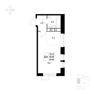 студия, 29.9 м², 6 этаж 