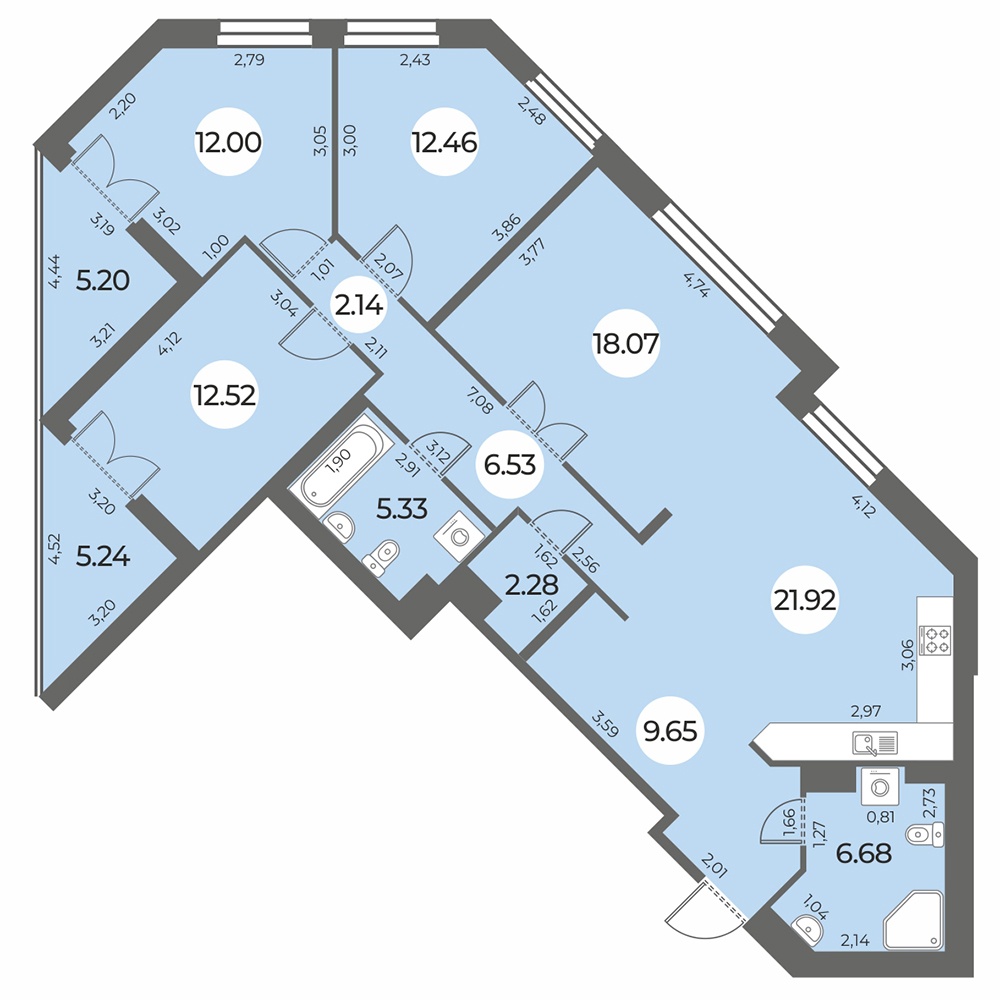 4 комн. квартира, 114.8 м², 6 этаж 