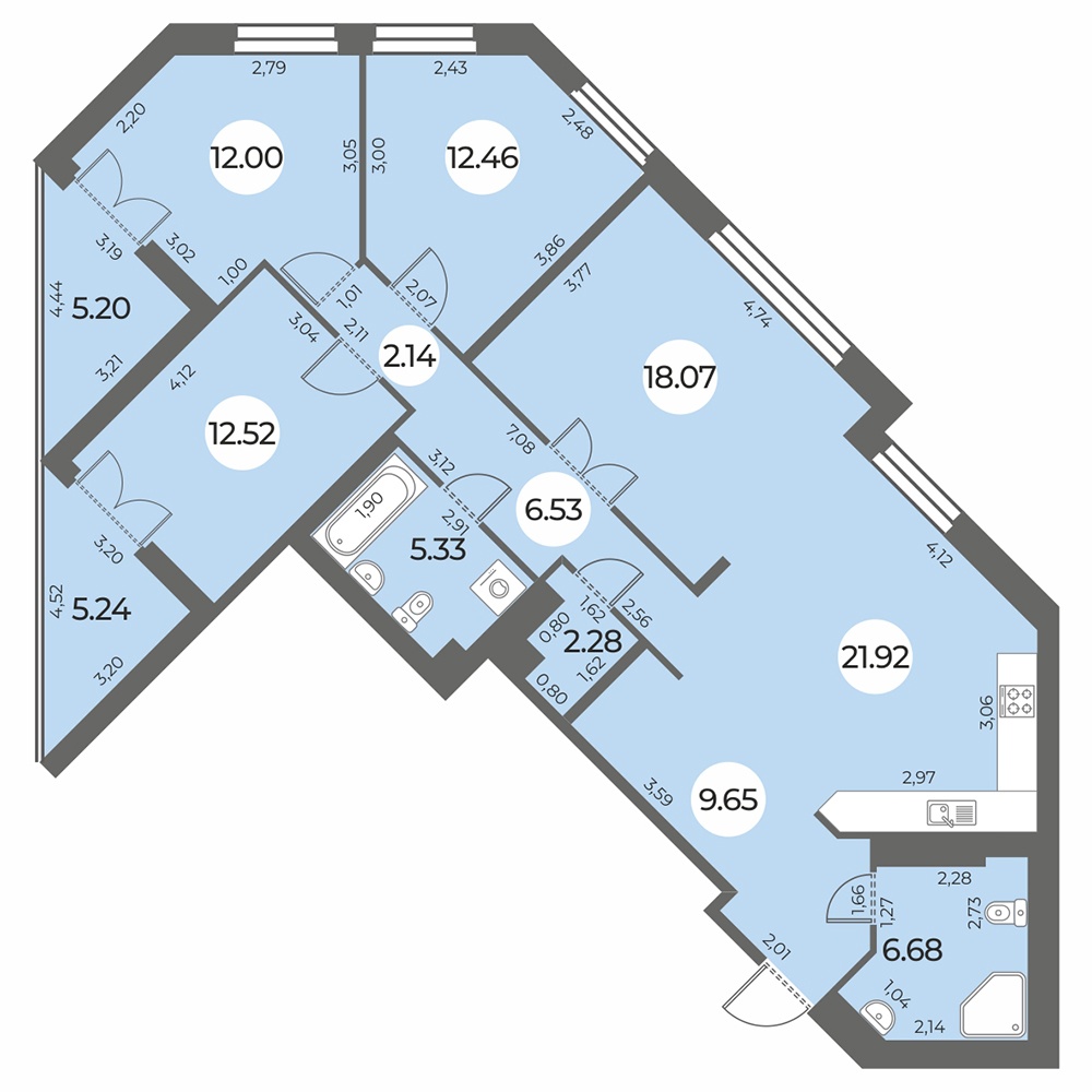 4 комн. квартира, 114.8 м², 14 этаж 