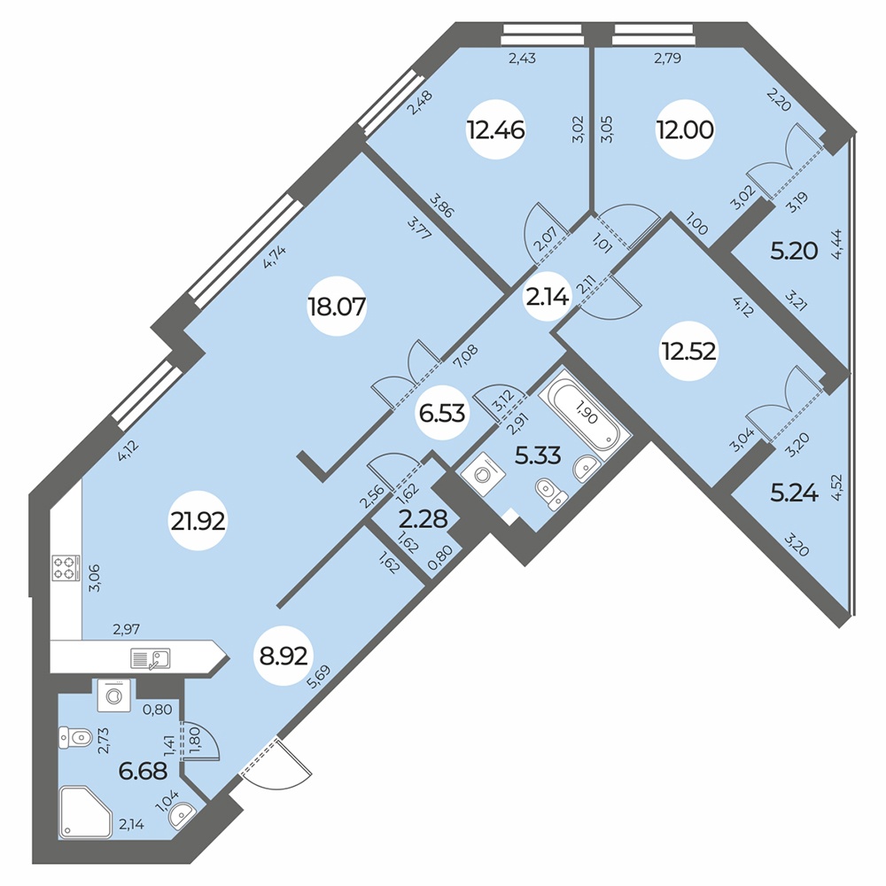 4 комн. квартира, 114.1 м², 13 этаж 