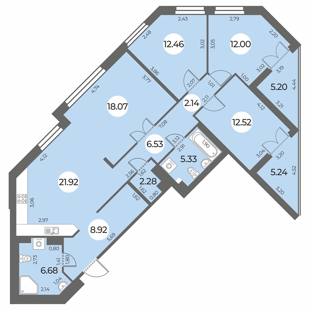 4 комн. квартира, 114.1 м², 19 этаж 