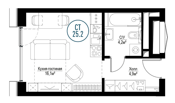 студия, 24.8 м², 3 этаж 