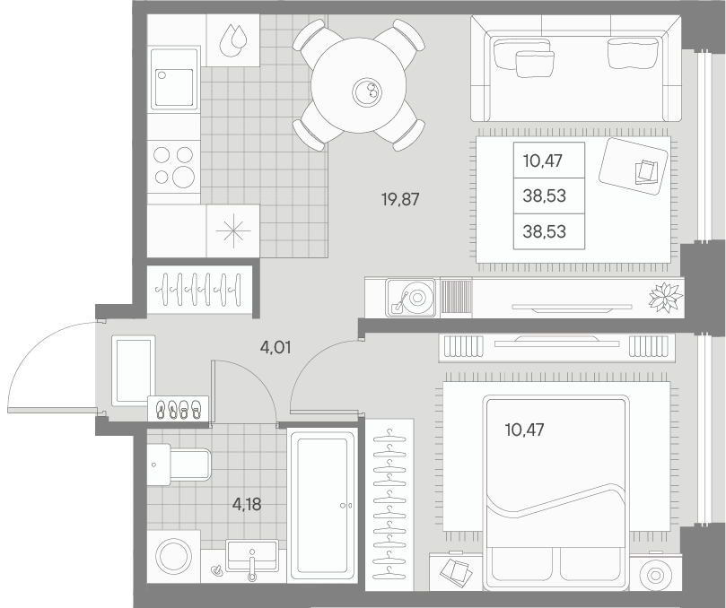 1 комн. квартира, 38.5 м², 5 этаж 