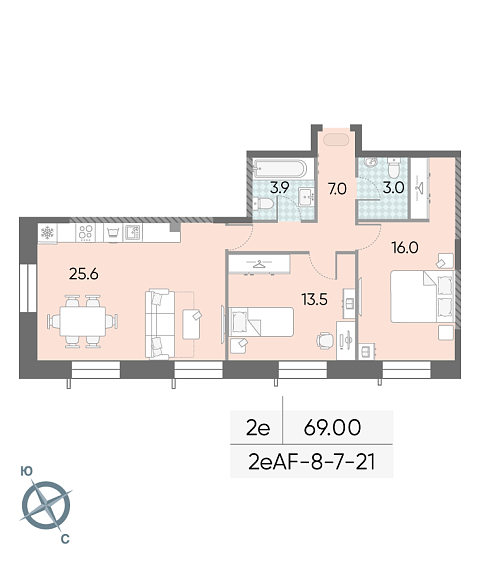 1 комн. квартира, 69 м², 11 этаж 