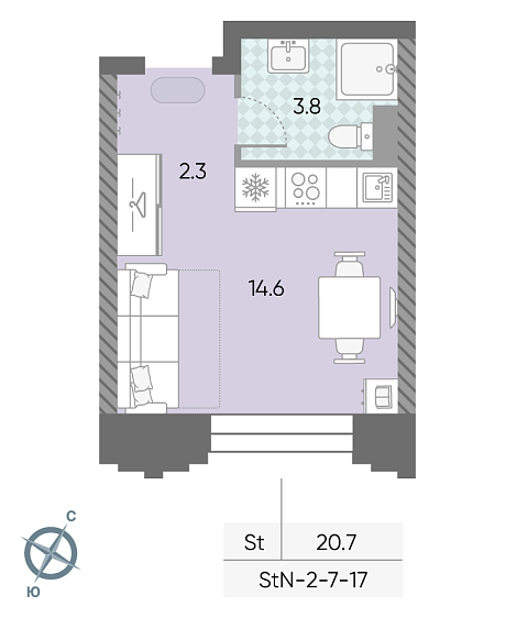 студия, 20.7 м², 17 этаж 
