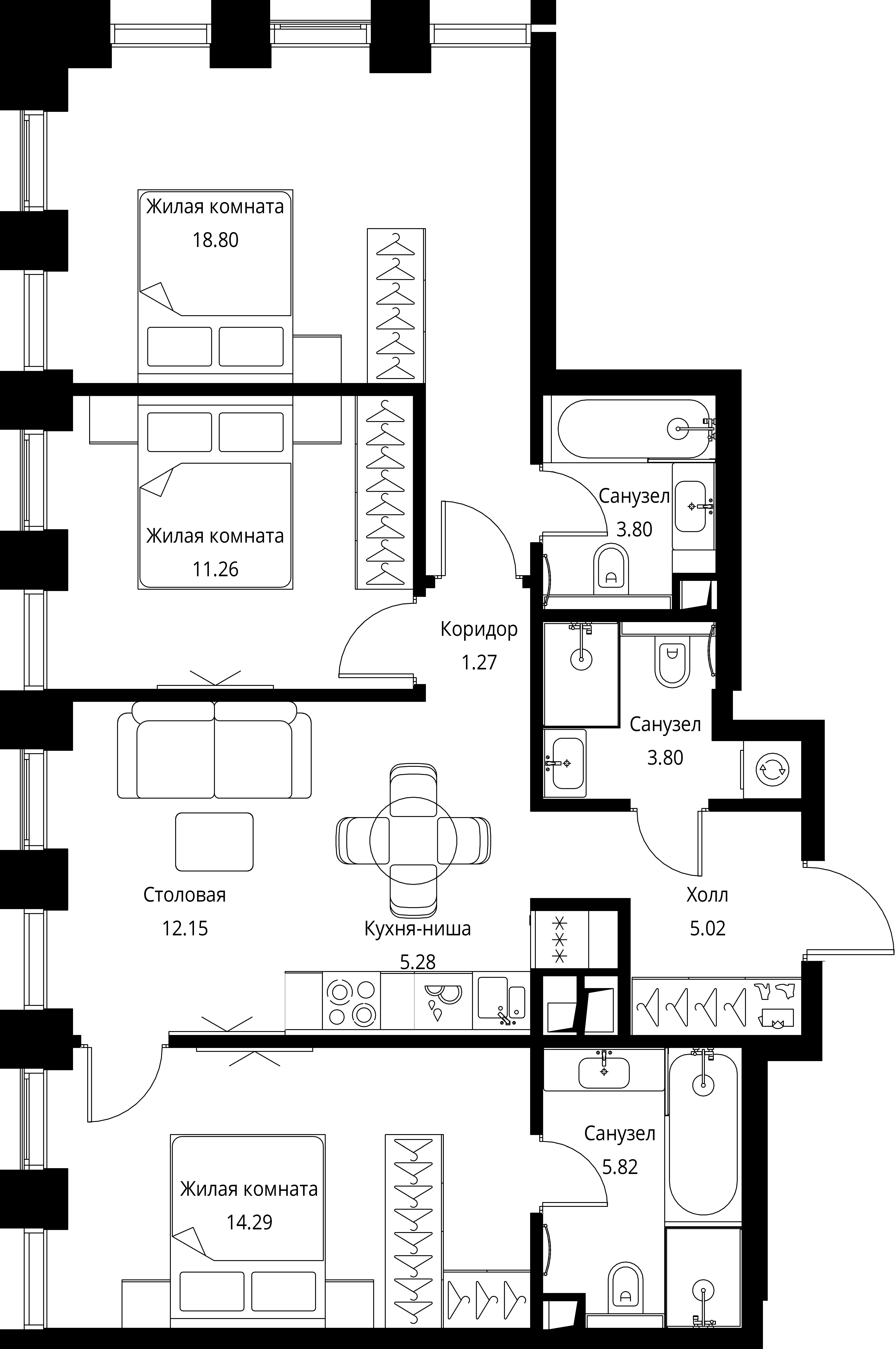 3 комн. квартира, 81.5 м², 10 этаж 