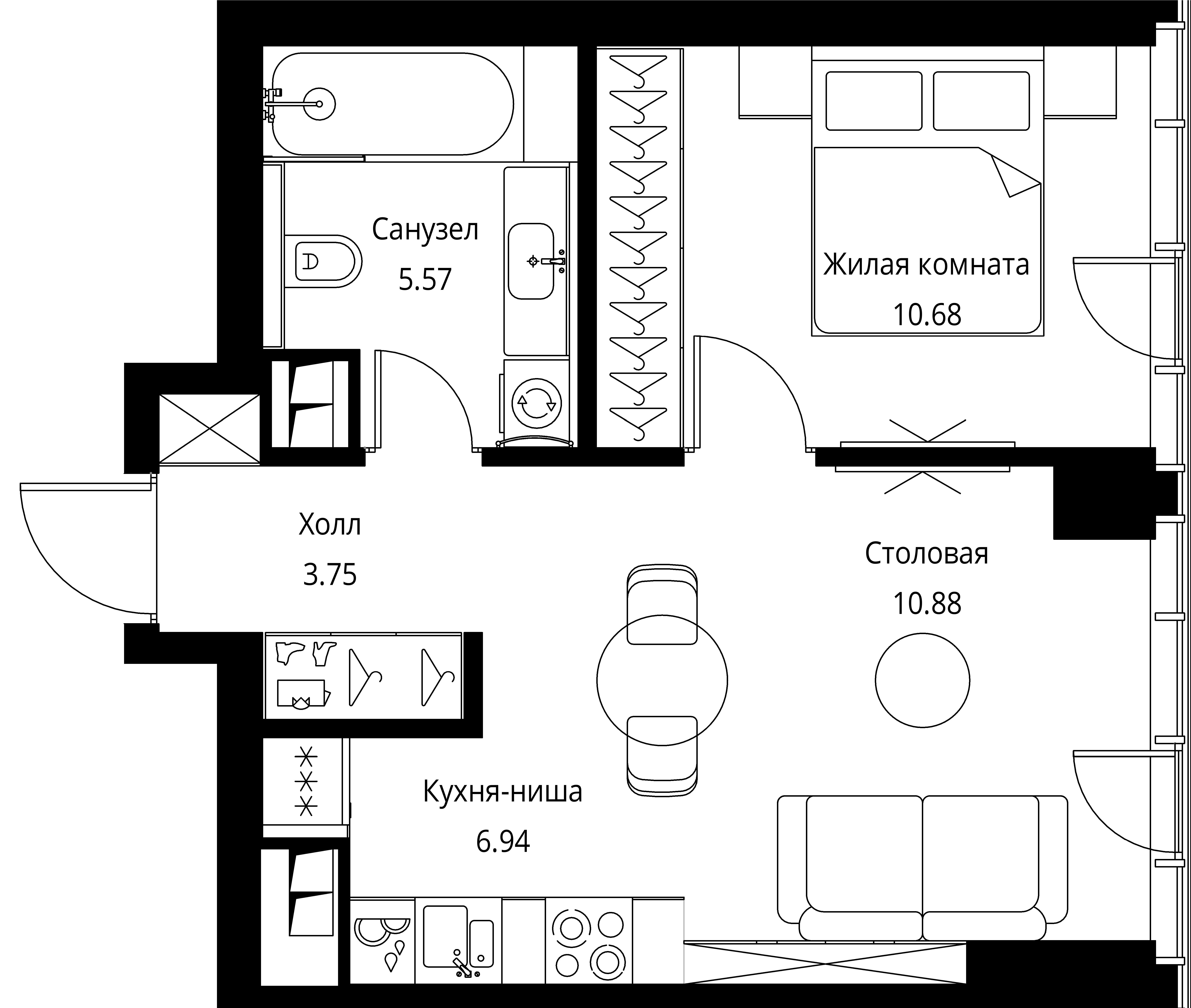 1 комн. квартира, 37.8 м², 2 этаж 